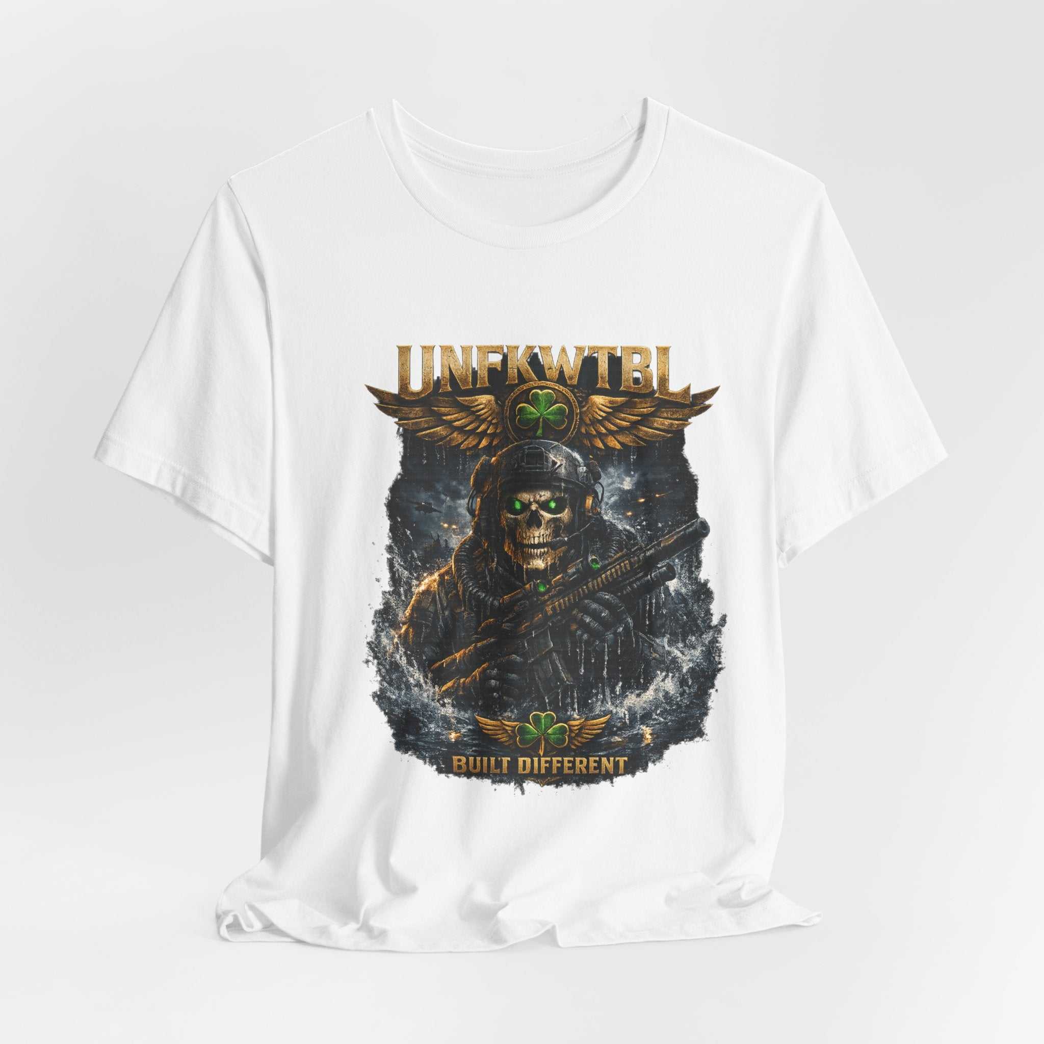 Unkillable Soldier Skull Tee — "Unfkwtbl" Military Skull Graphic T-Shirt
