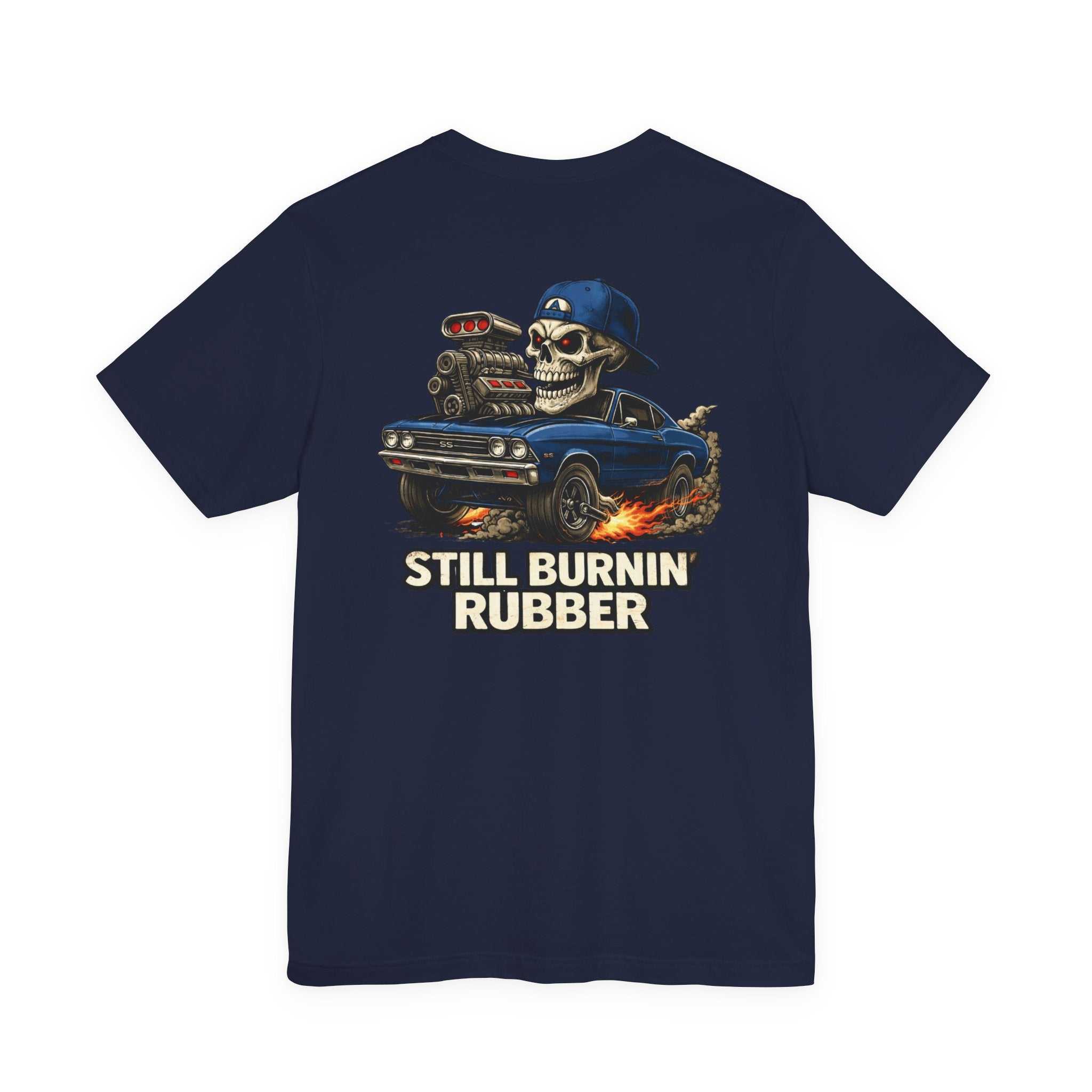 Burnout Skull Muscle Car Tee — "Still Burnin' Rubber" Graphic T-Shirt