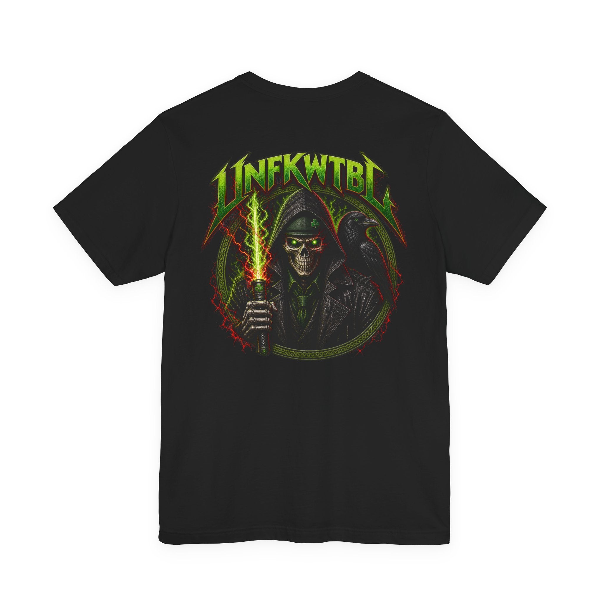 Reaper Graphic Tee — 'UNFKWTBL' Neon Green Heavy Metal Skull Shirt