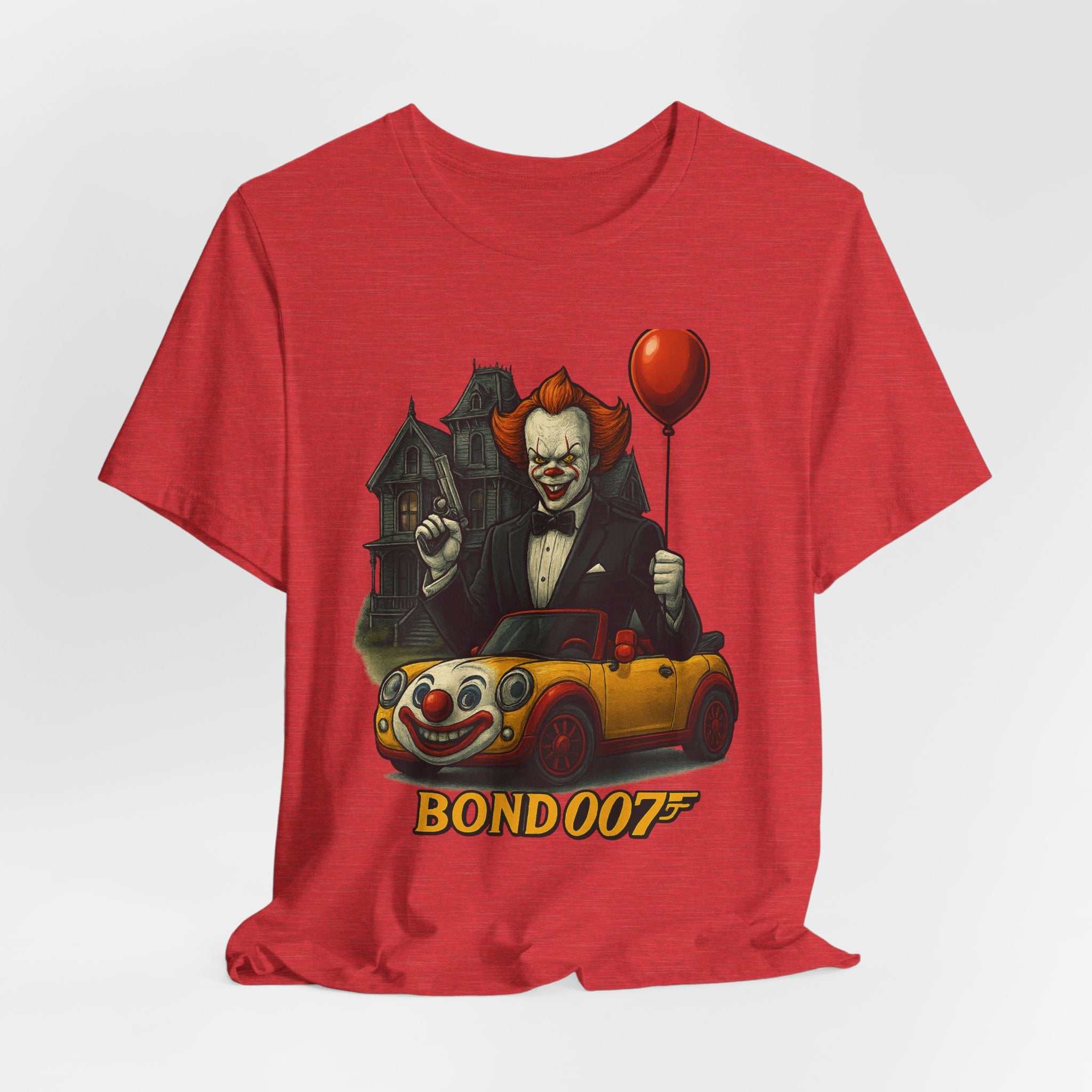 Clown Spy Thriller Tee — "Bond 007" Horror Car Balloon Graphic T-Shirt