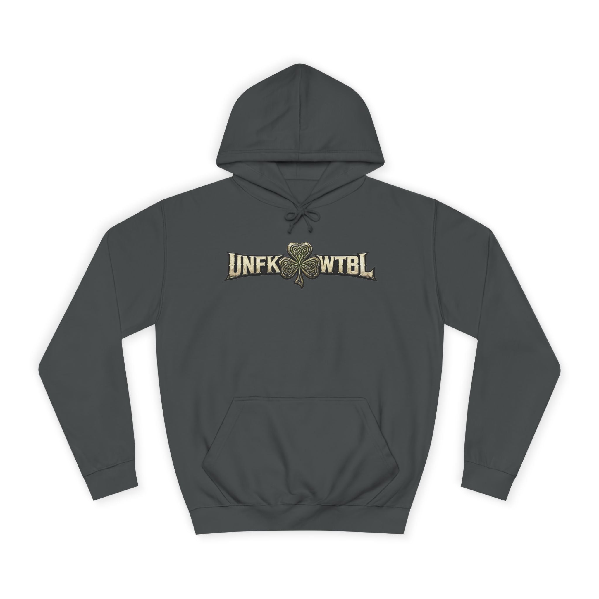College Hoodie — 'UNFK WTB L' Vintage Shamrock Graphic