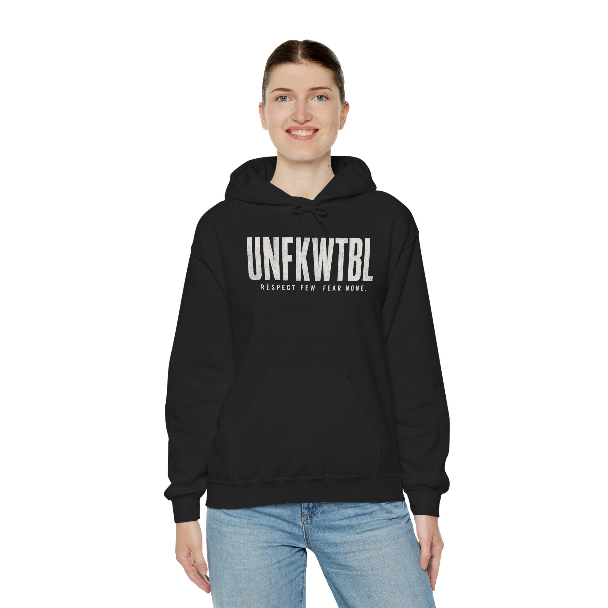 UNFKWTBL Hoodie — Distressed Patriotic Flag Sweatshirt (Respect Few Fear None)
