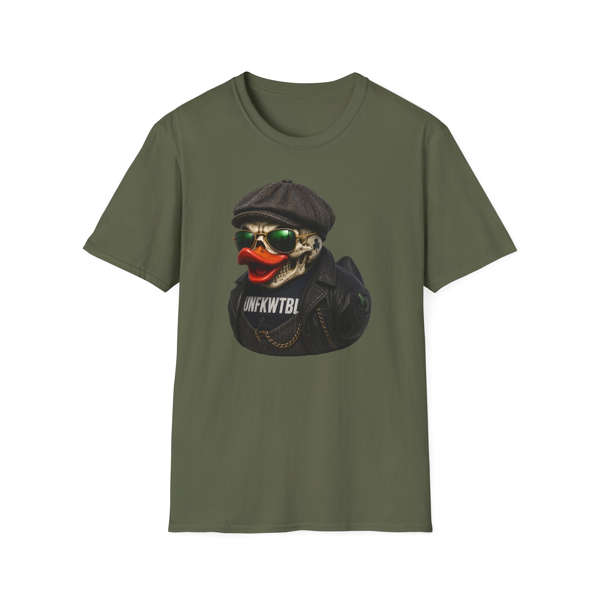 Skull Duck Graphic T-Shirt — Retro Biker Hat & Aviator Sunglasses Design