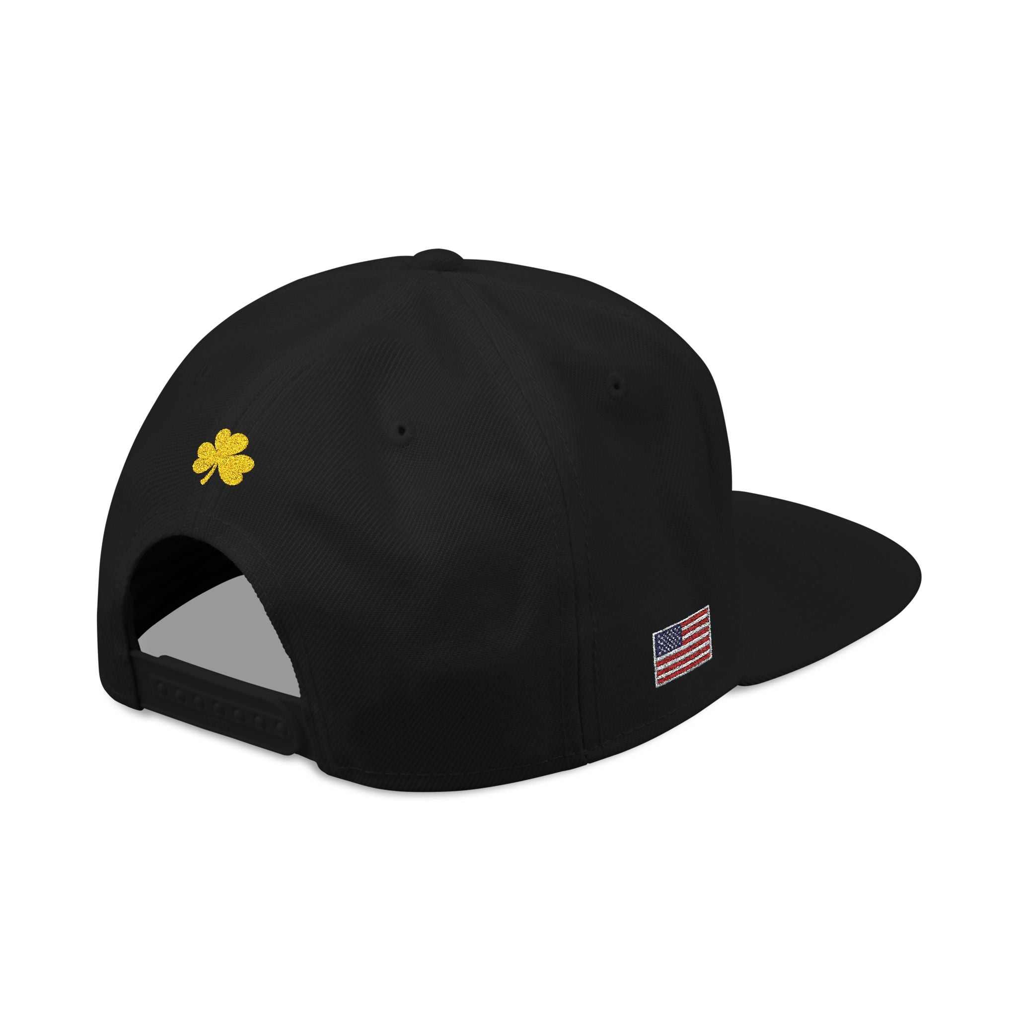 Embroidered Clover Snapback Hat — Lucky Shamrock Patch with American Flag