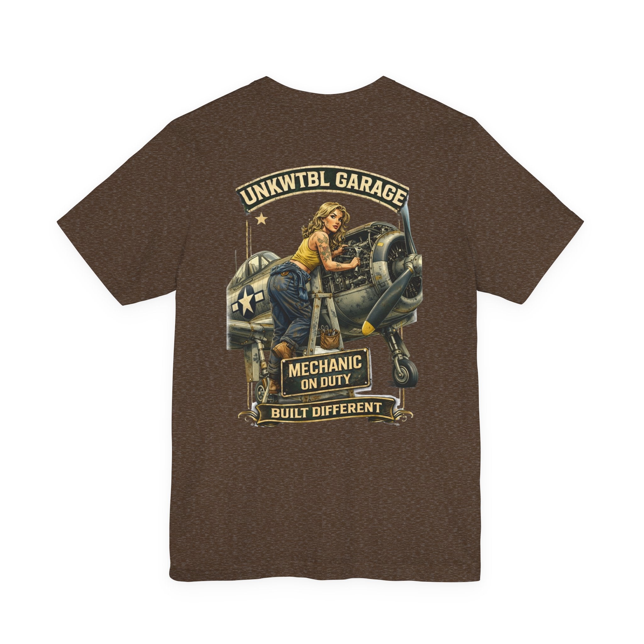 Mechanic On Duty Tee — Vintage Pin-Up Aircraft Garage Shirt