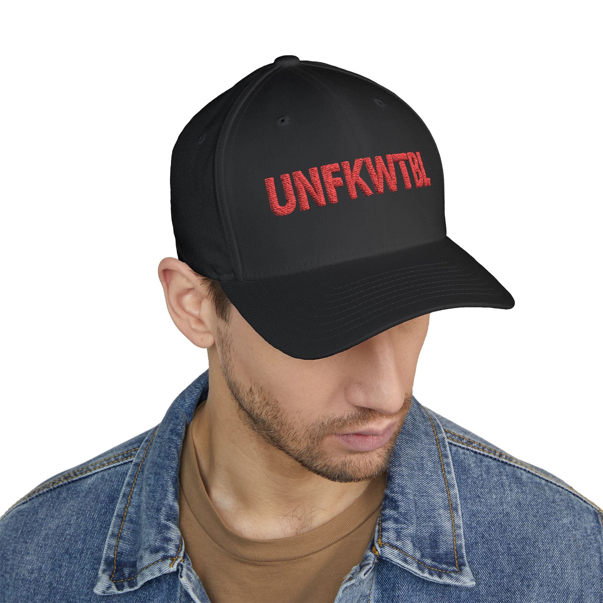 Embroidered UNFKWTBL Cap — Bold Red Lettering Baseball Hat