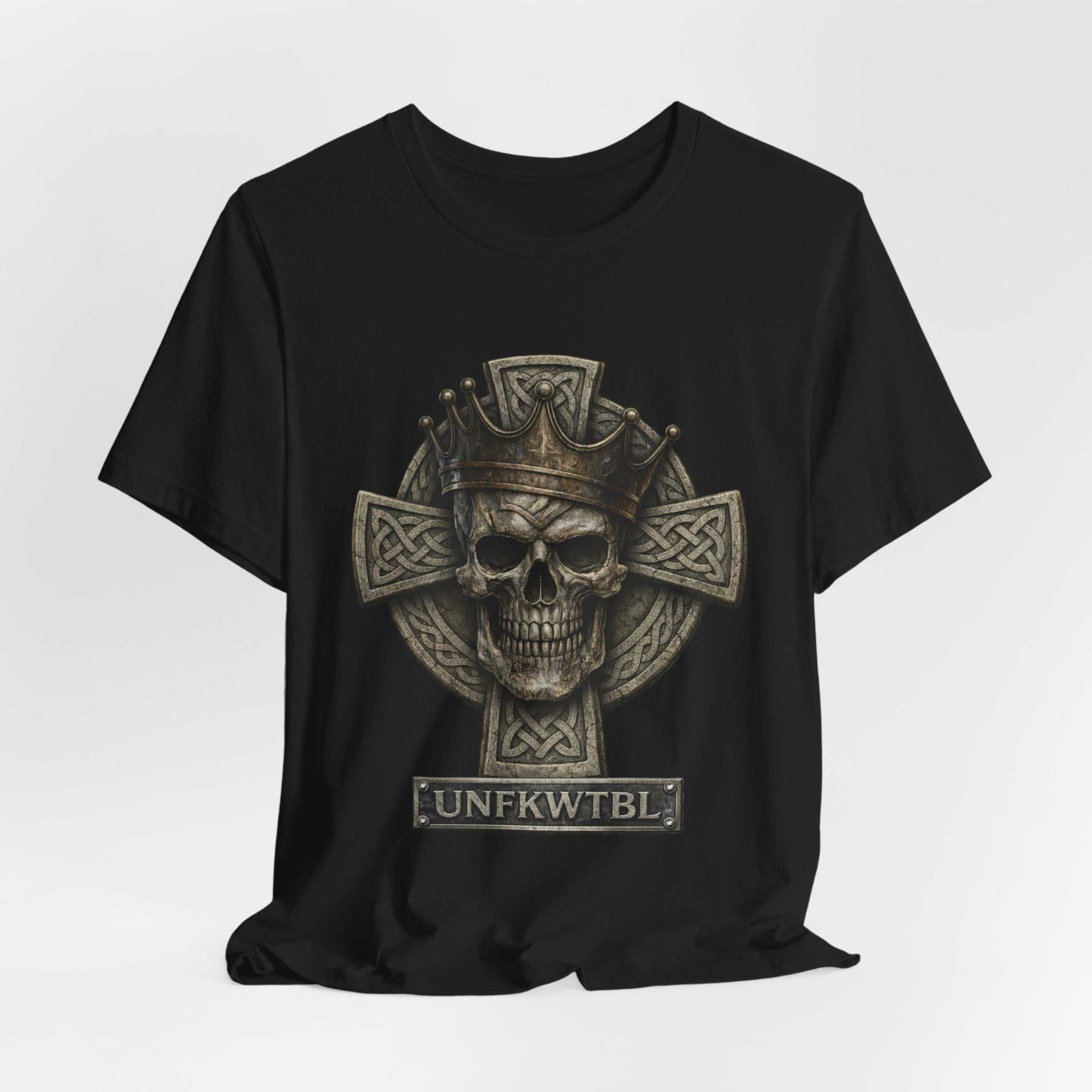 Skull & Celtic Cross Tee — 'UNFKWTBL' Gothic Biker Shirt