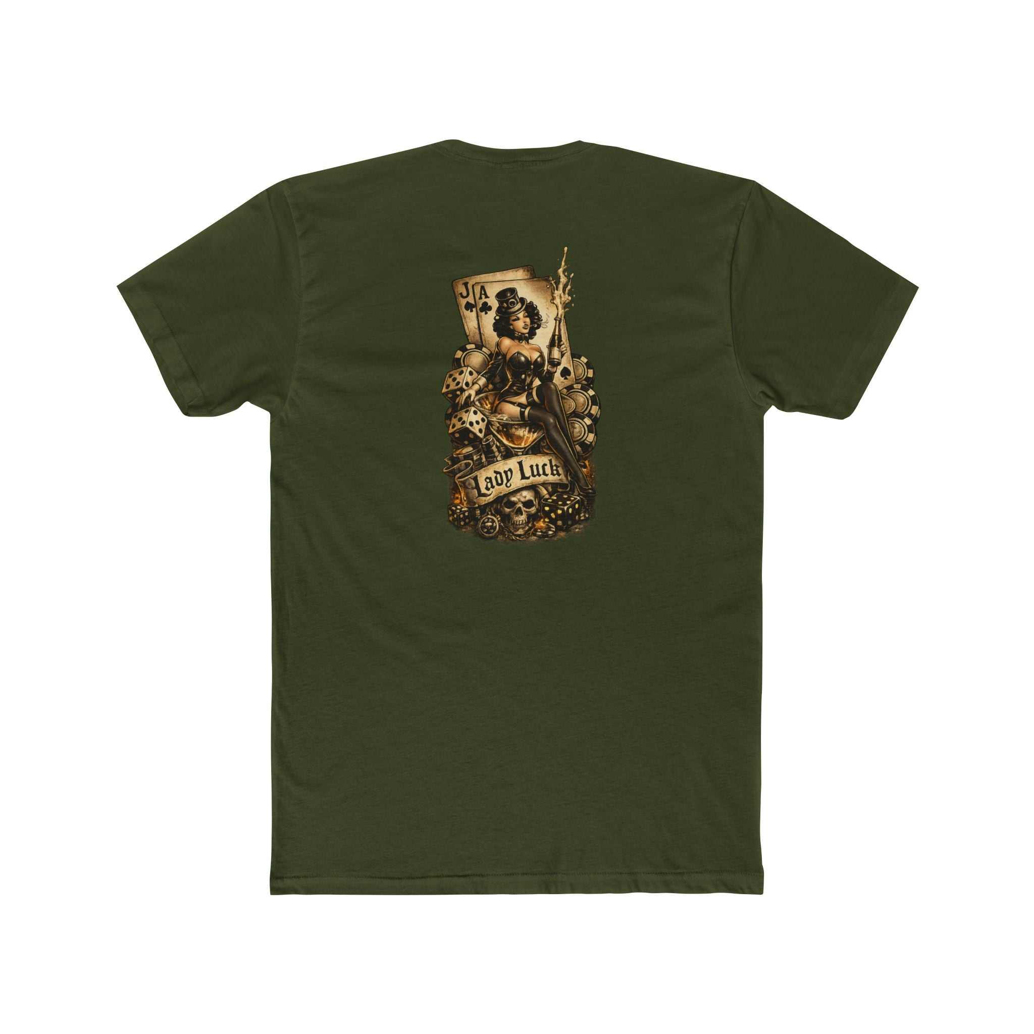 Crew Tee — Vintage Lucky Charm Graphic (Ace Cards, Skull & Banner)