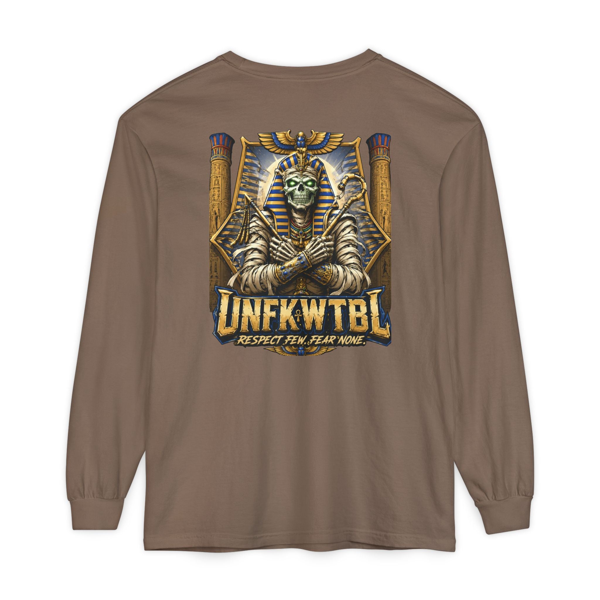 Unfkwtbl Pharaoh Long Sleeve Tee — Vintage Egyptian Mummy Graphic
