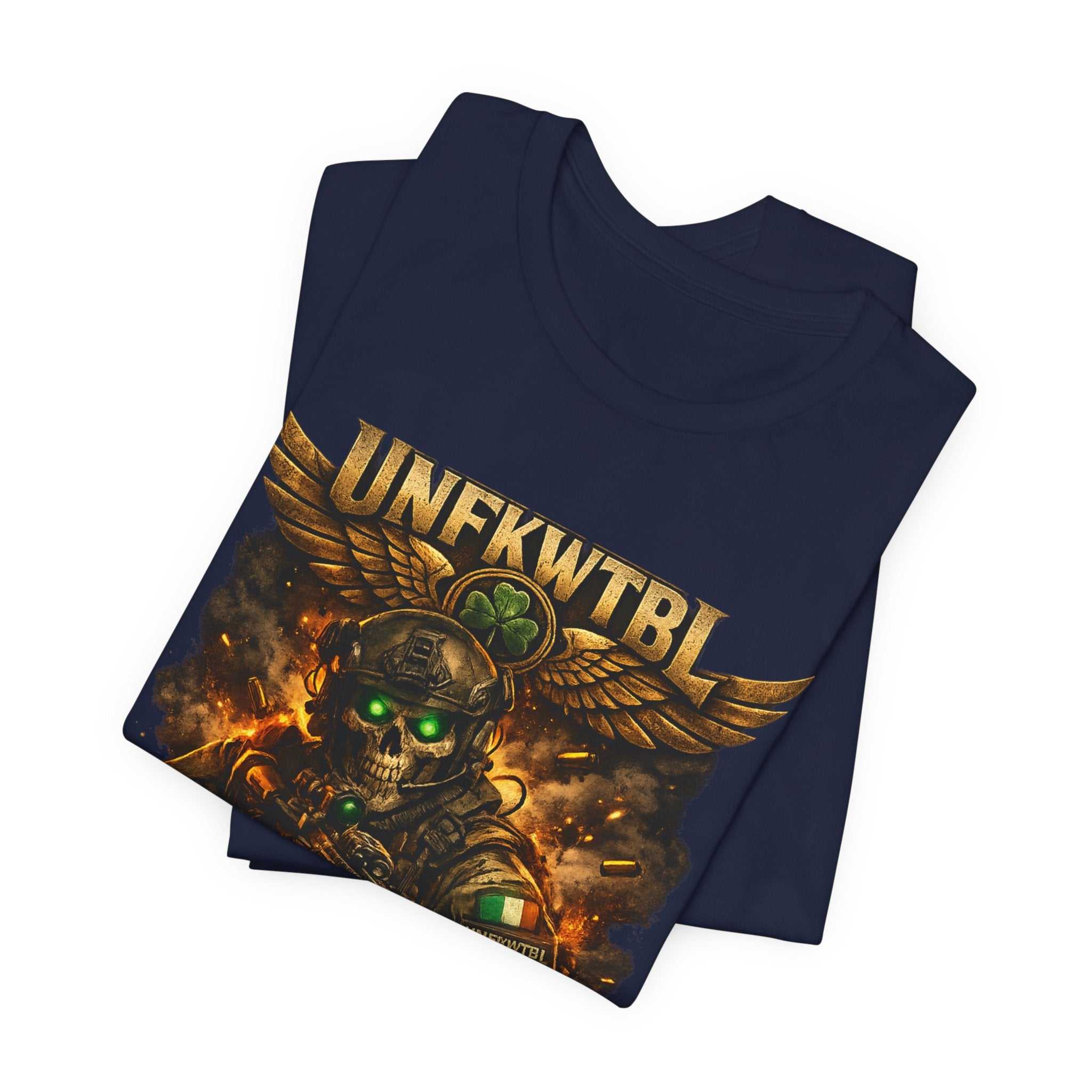 Built Different Military Skull Tee — "UNKFWTBL" Tactical Graphic T-Shirt