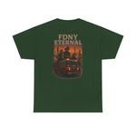 Green unisex T-Shirt FDNY Eternal tribute with fire truck and firefighter design
