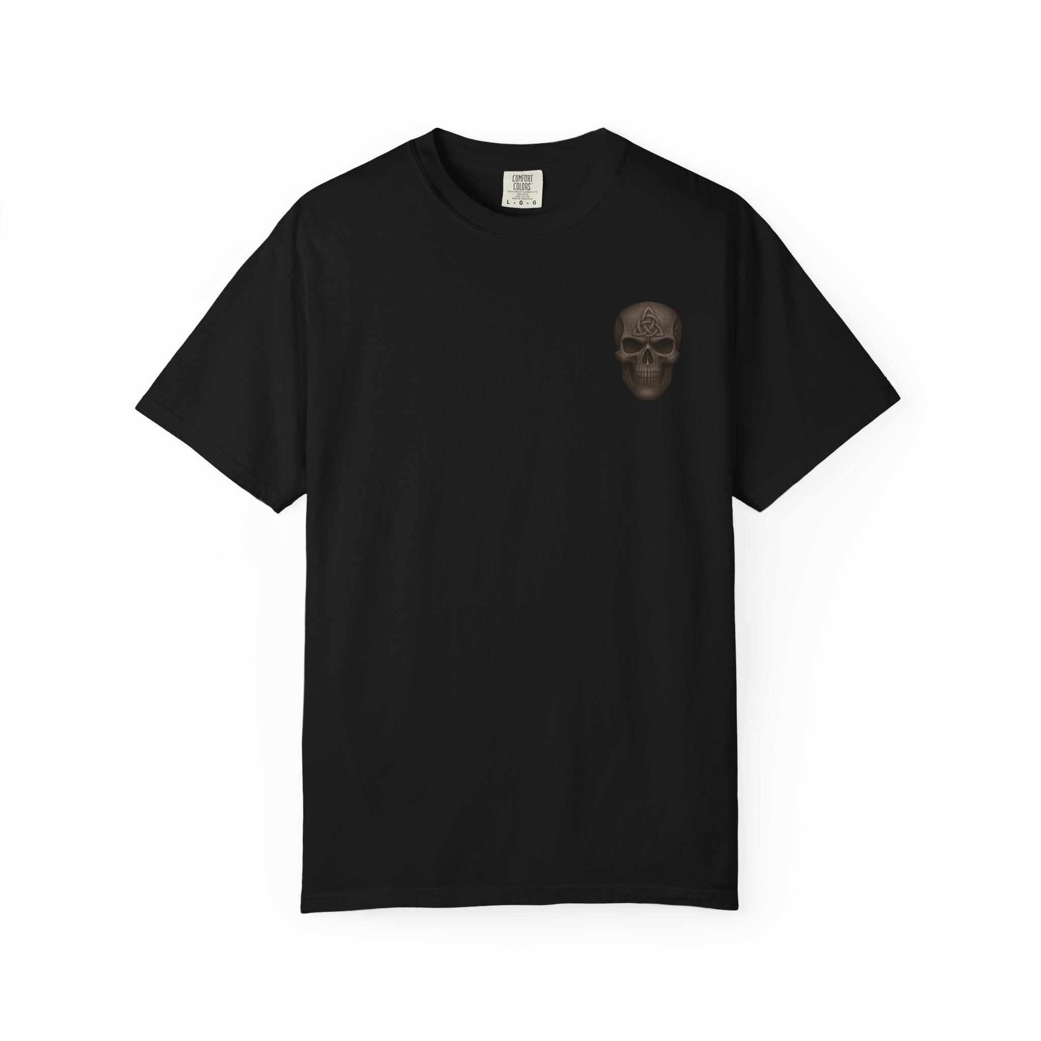 Black unisex Spooky Pumpkin Punch T-Shirt with vintage skull graphic, Halloween and fall festival style, available in sizes S to 4XL.