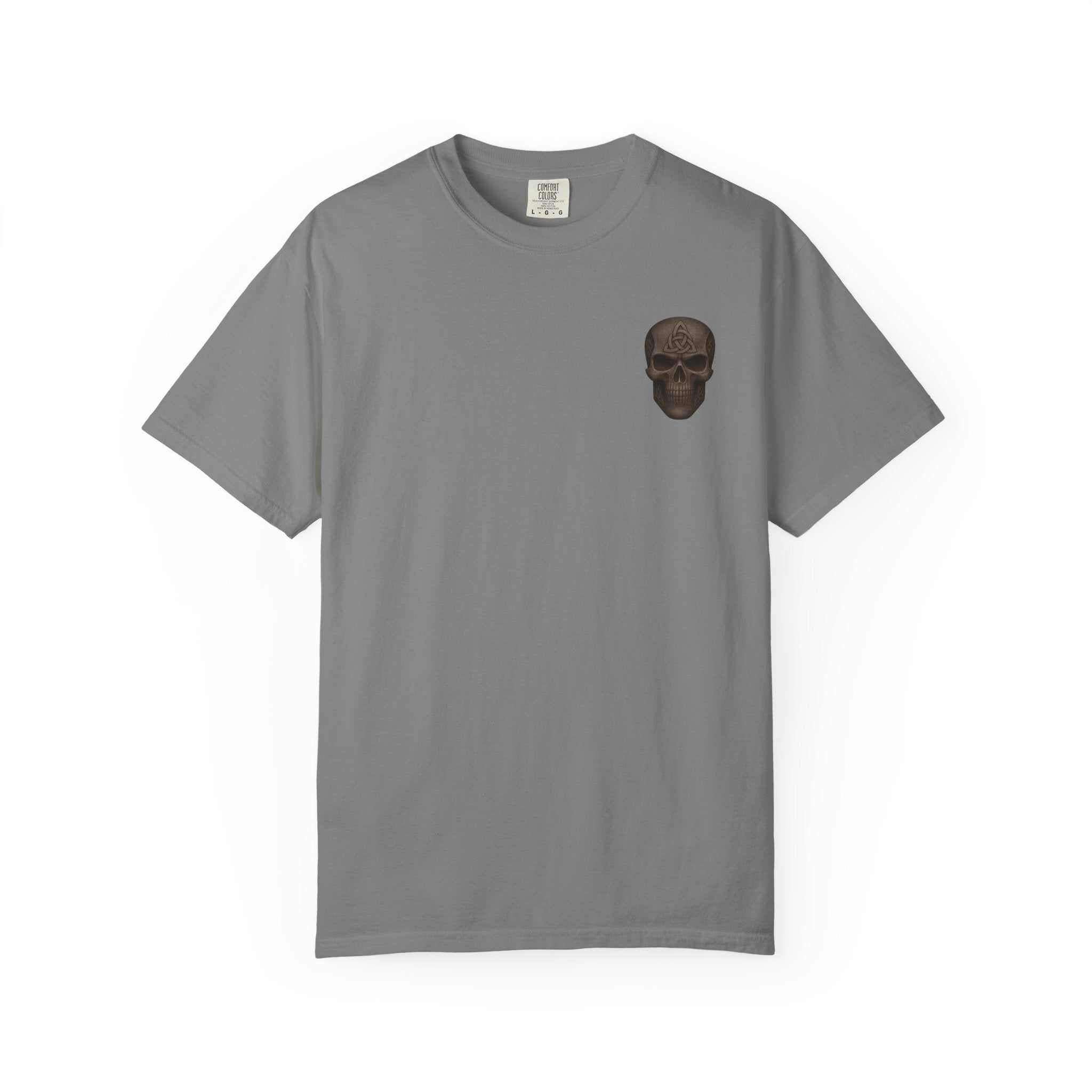 Spooky Pumpkin Punch T-Shirt grey unisex Halloween tee with small skull graphic vintage design