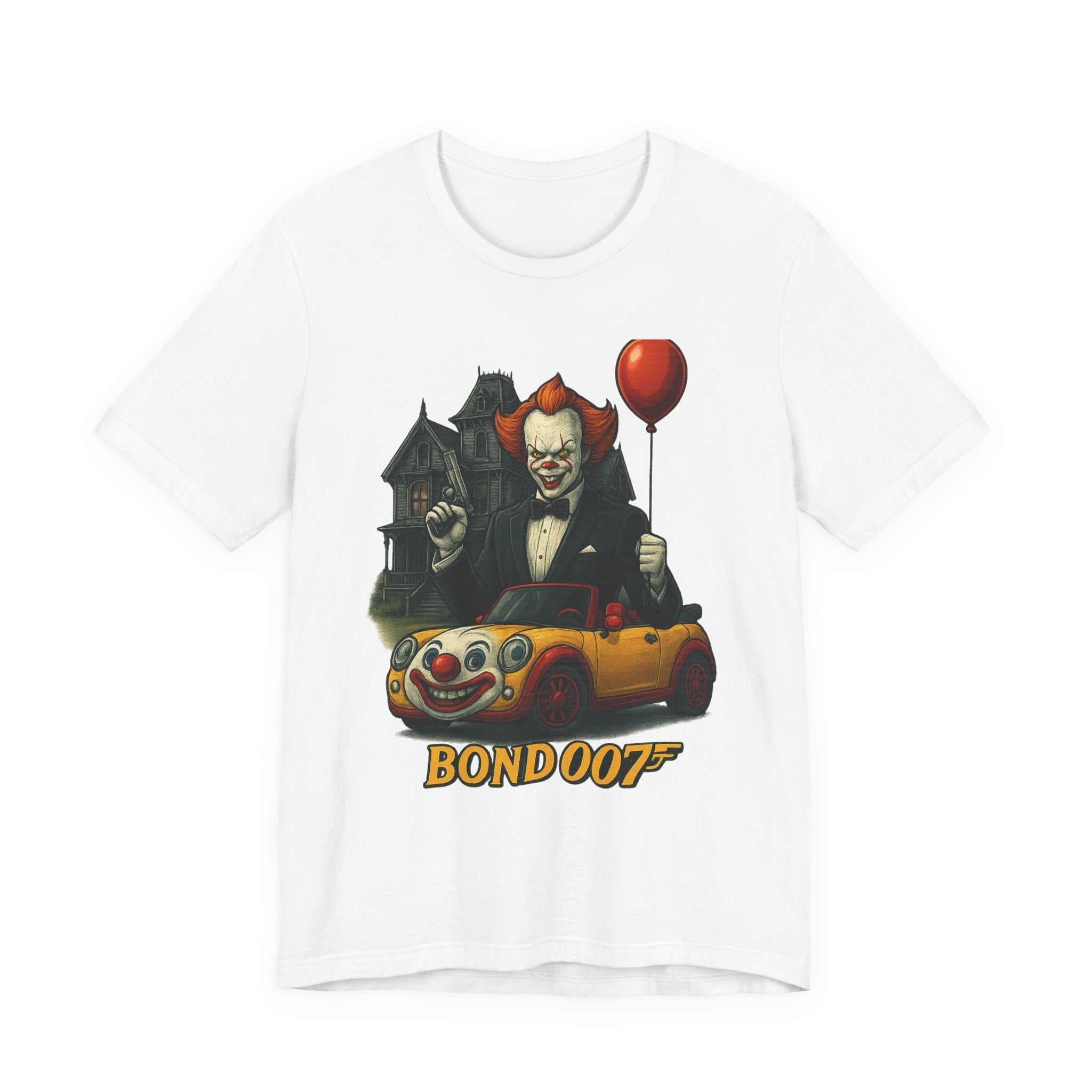 Clown Spy Thriller Tee — "Bond 007" Horror Car Balloon Graphic T-Shirt