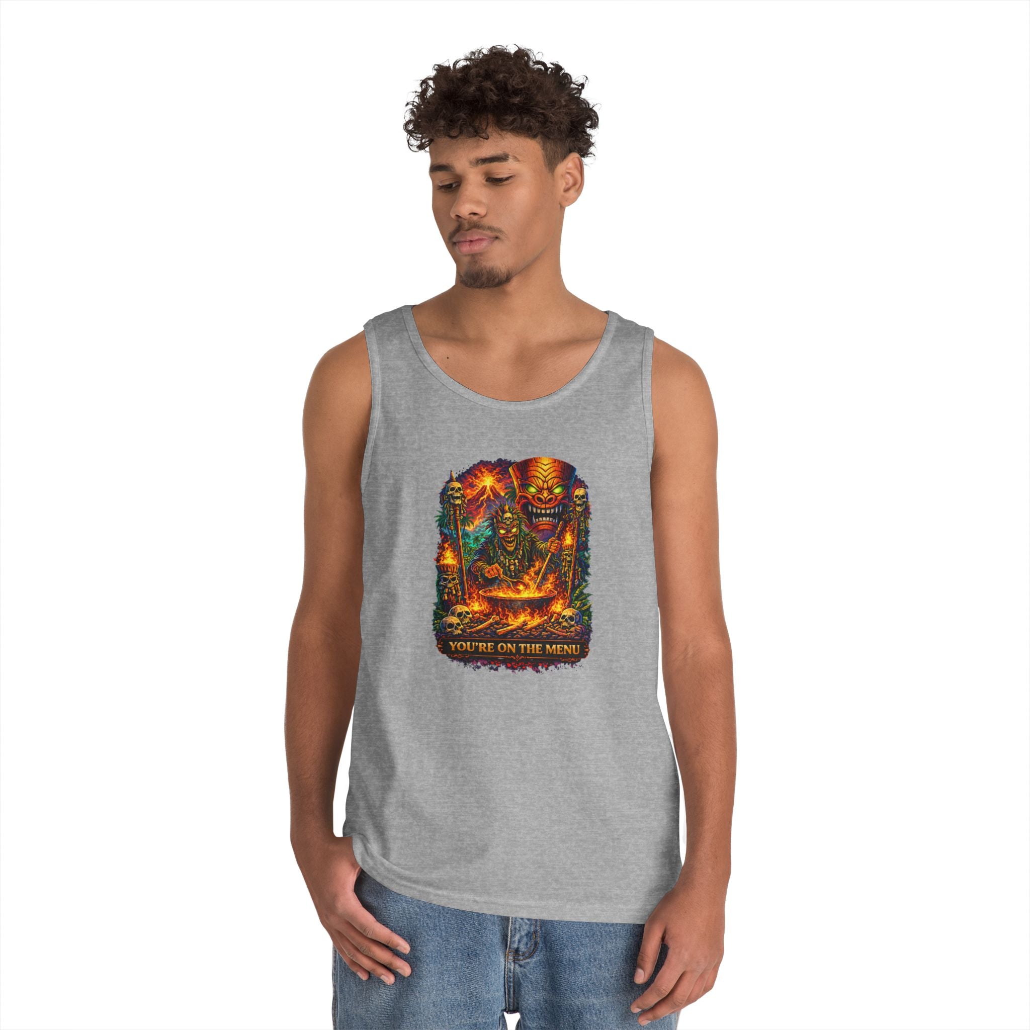 Horror Grilling Tank Top — Fiery Demon BBQ "You're On The Menu"