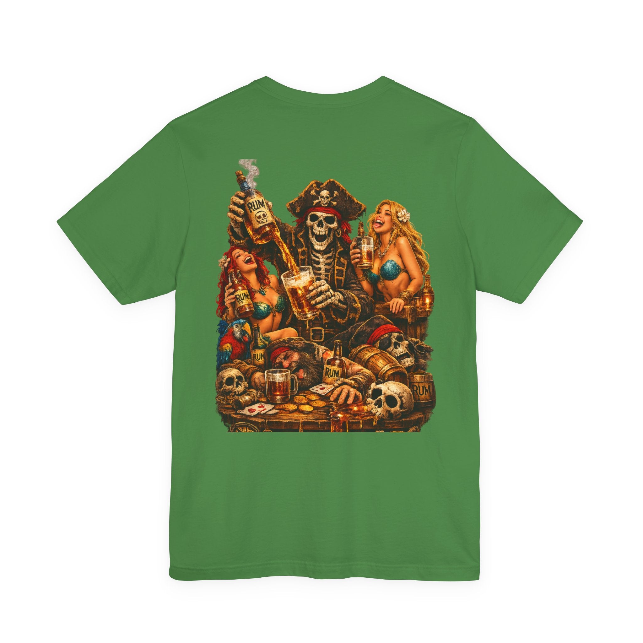 Pirate Skull Treasure Chest Tee — Skeleton Buccaneer Drinking Design
