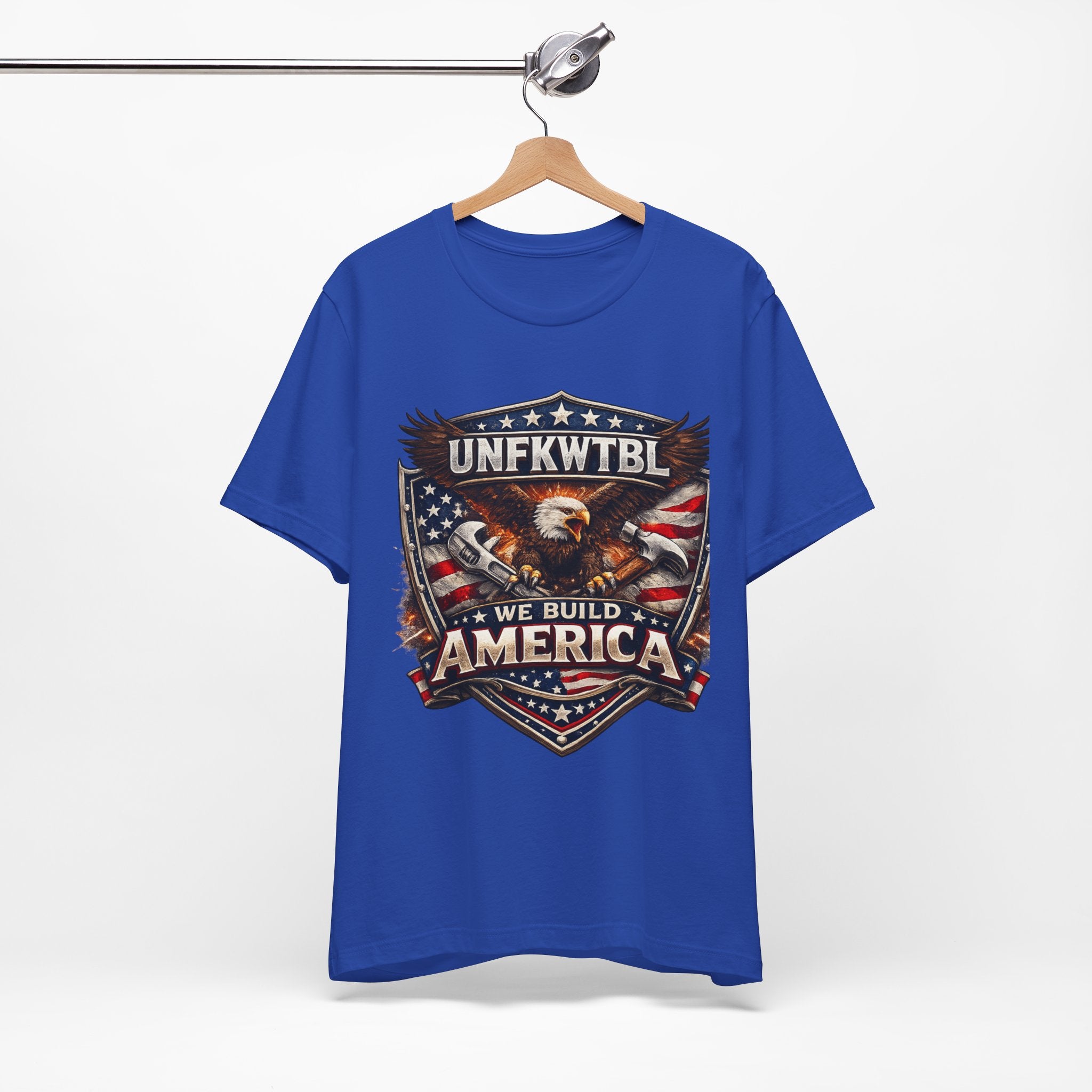We Build America T-Shirt — Patriotic Eagle Flag Graphic Tee (UNFKWTBL)
