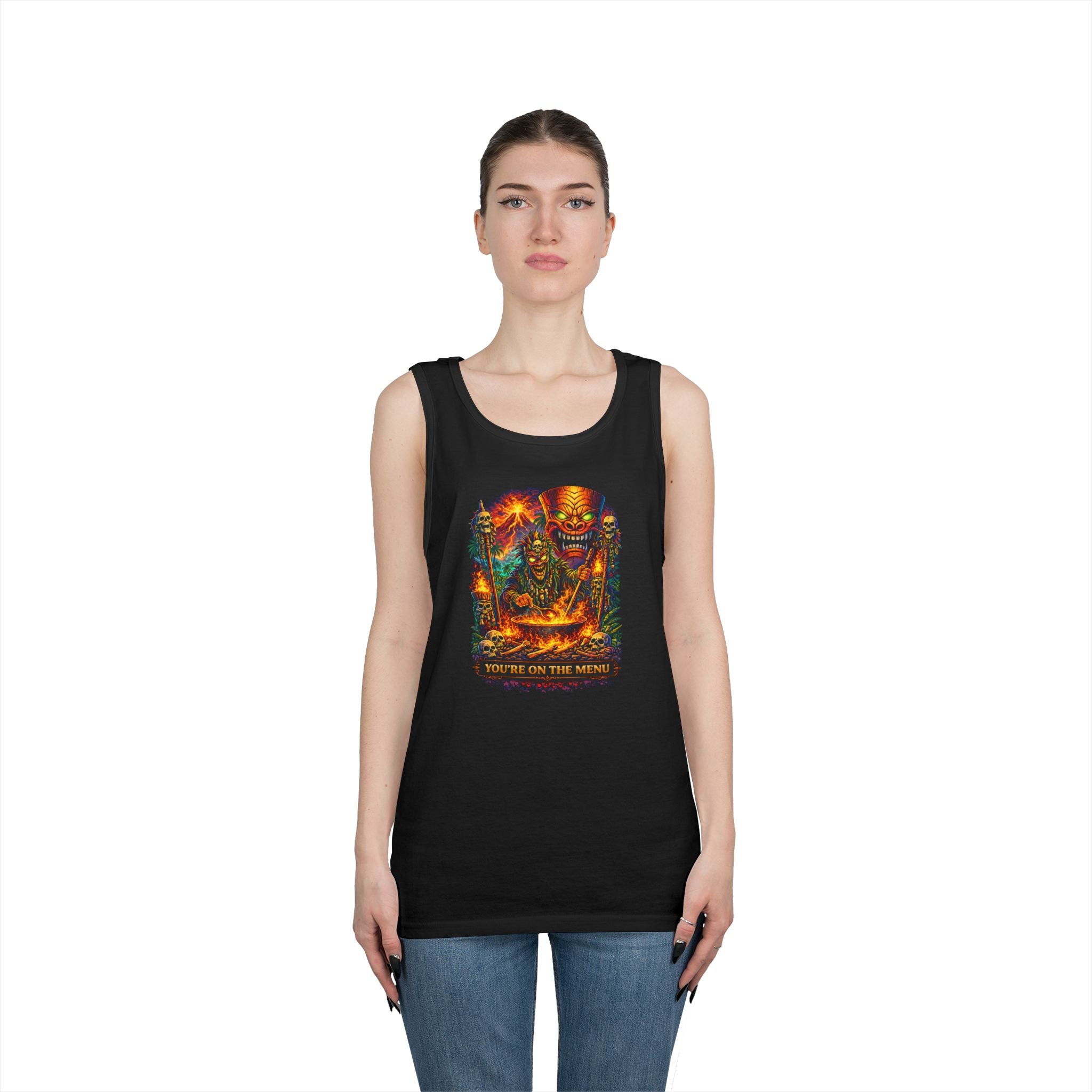 Horror Grilling Tank Top — Fiery Demon BBQ "You're On The Menu"