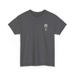 Atlas Strong Unisex Tee dark gray with small skull graphic on chest, inspirational strength design, classic fit shirt