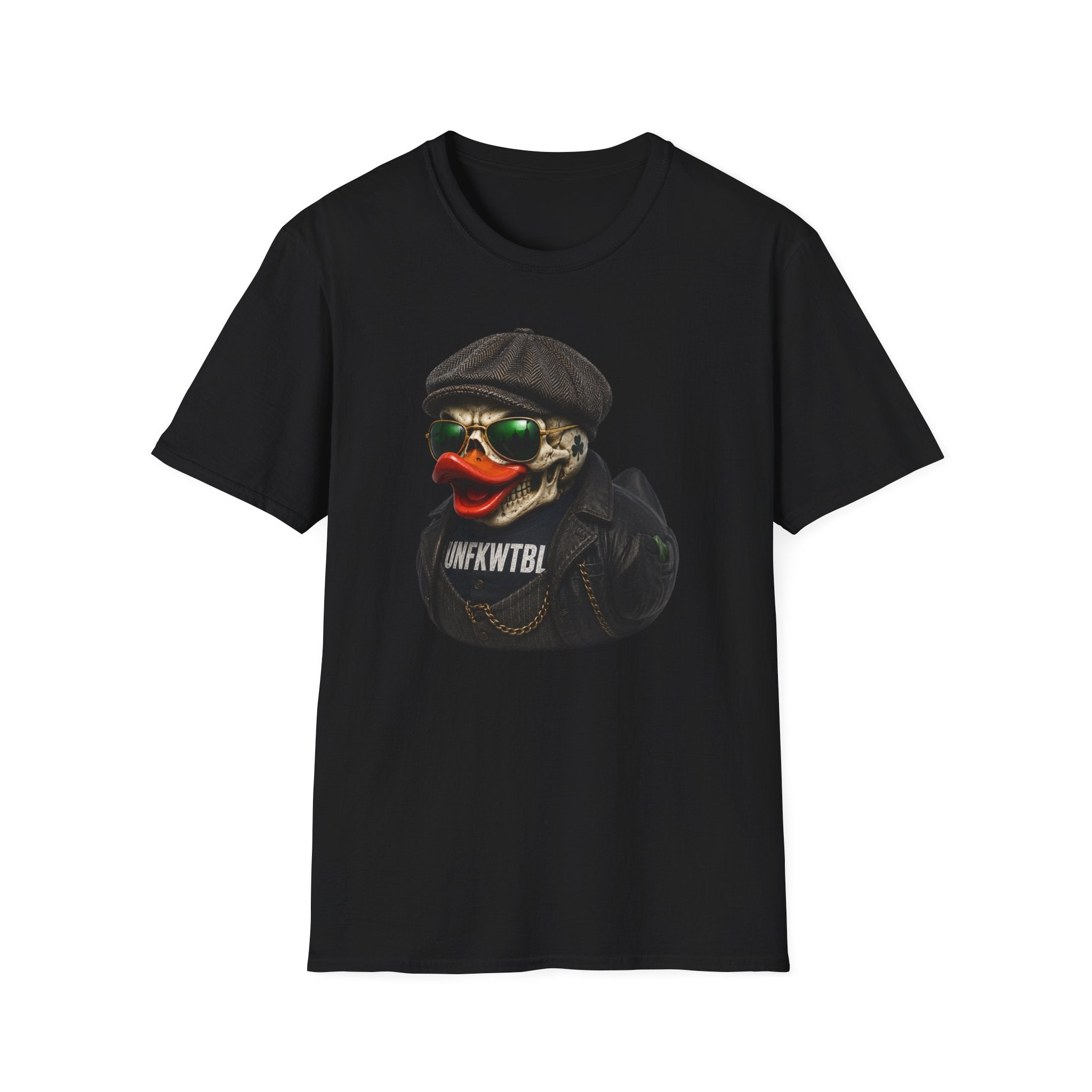Skull Duck Graphic T-Shirt — Retro Biker Hat & Aviator Sunglasses Design