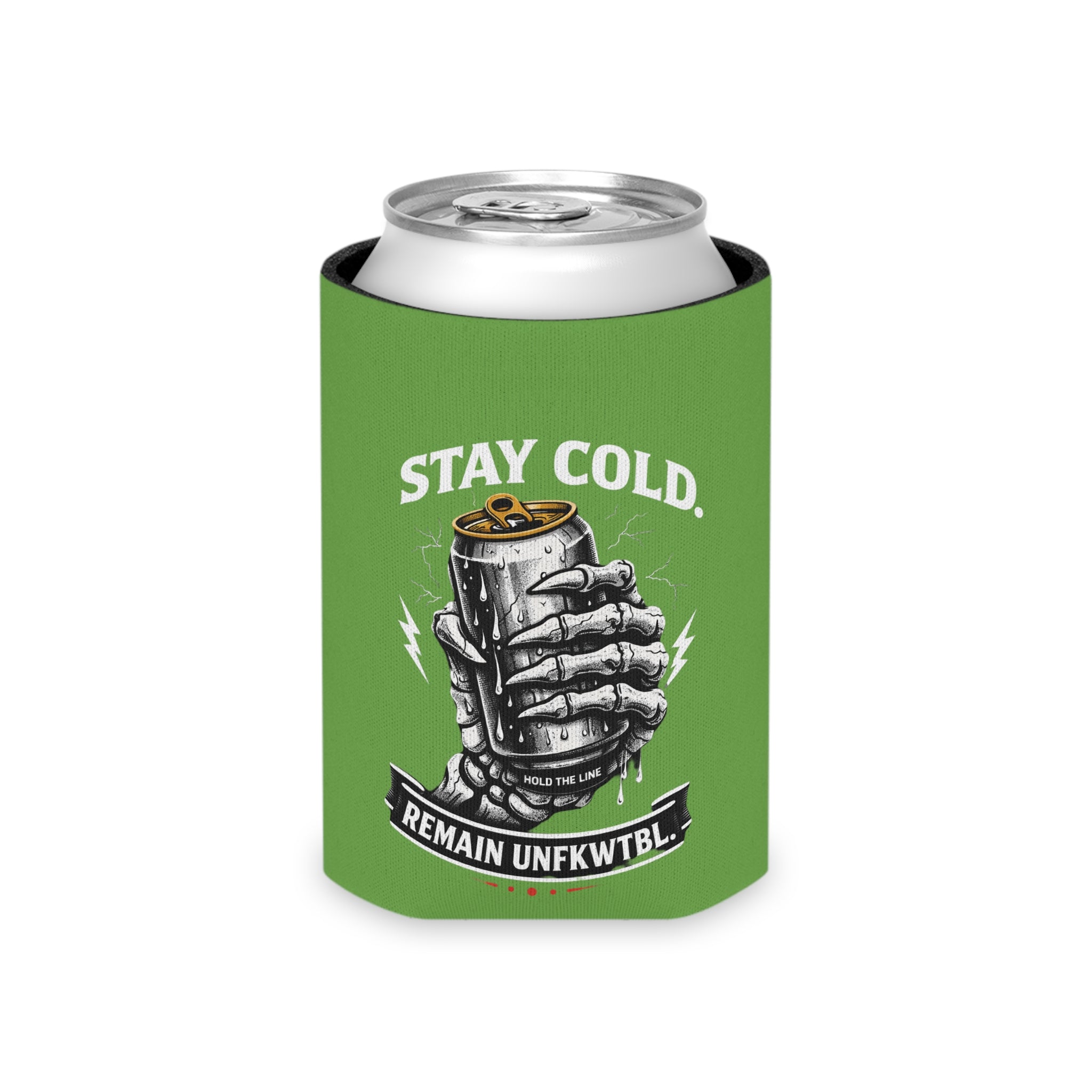 Can Cooler — "Stay Cold. Remain UNFKWTBL" Tropical Skull Beer Koozie