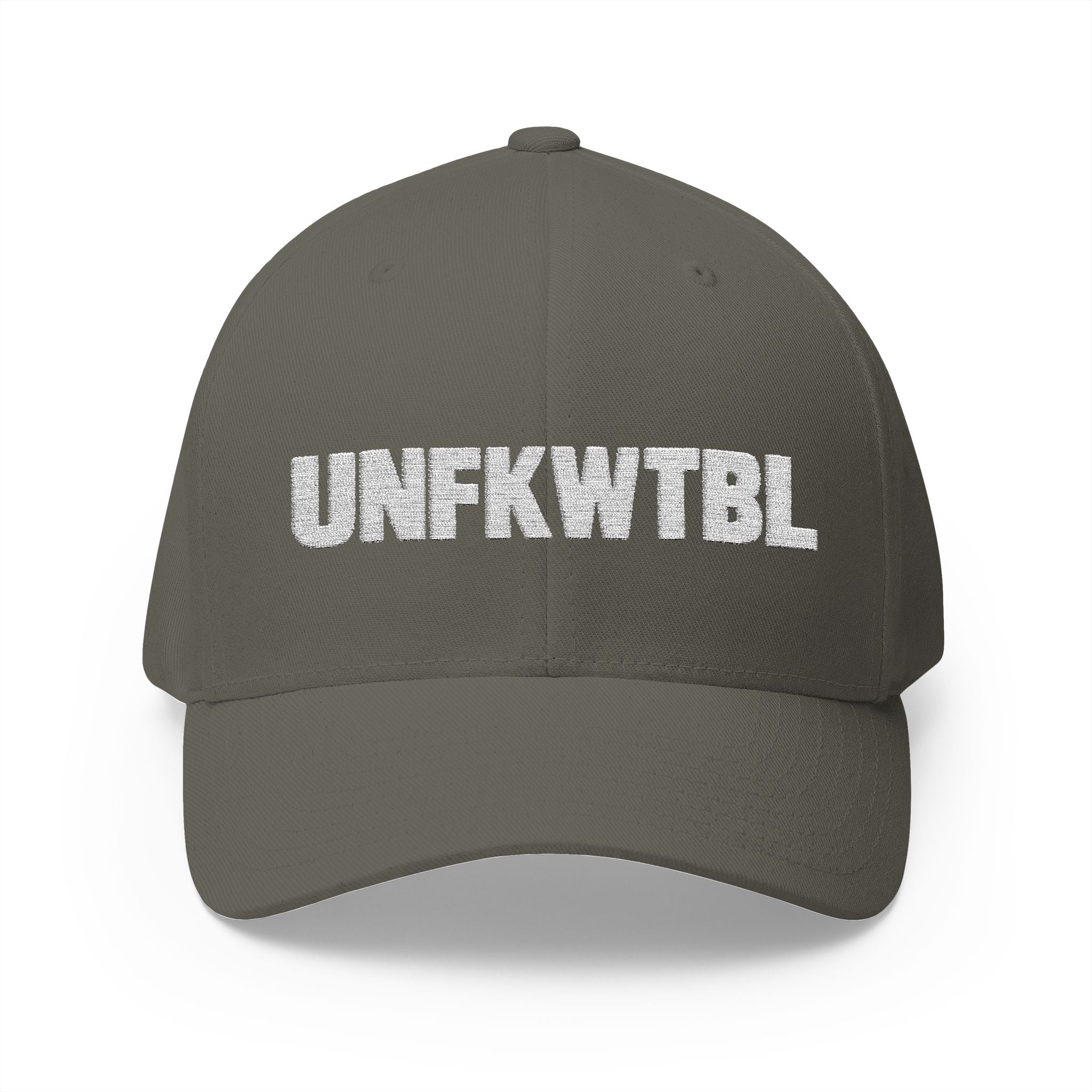 Embroidered 'UNFKWTBL' Closed-Back Structured Cap — Bold Distressed Logo Dad Hat