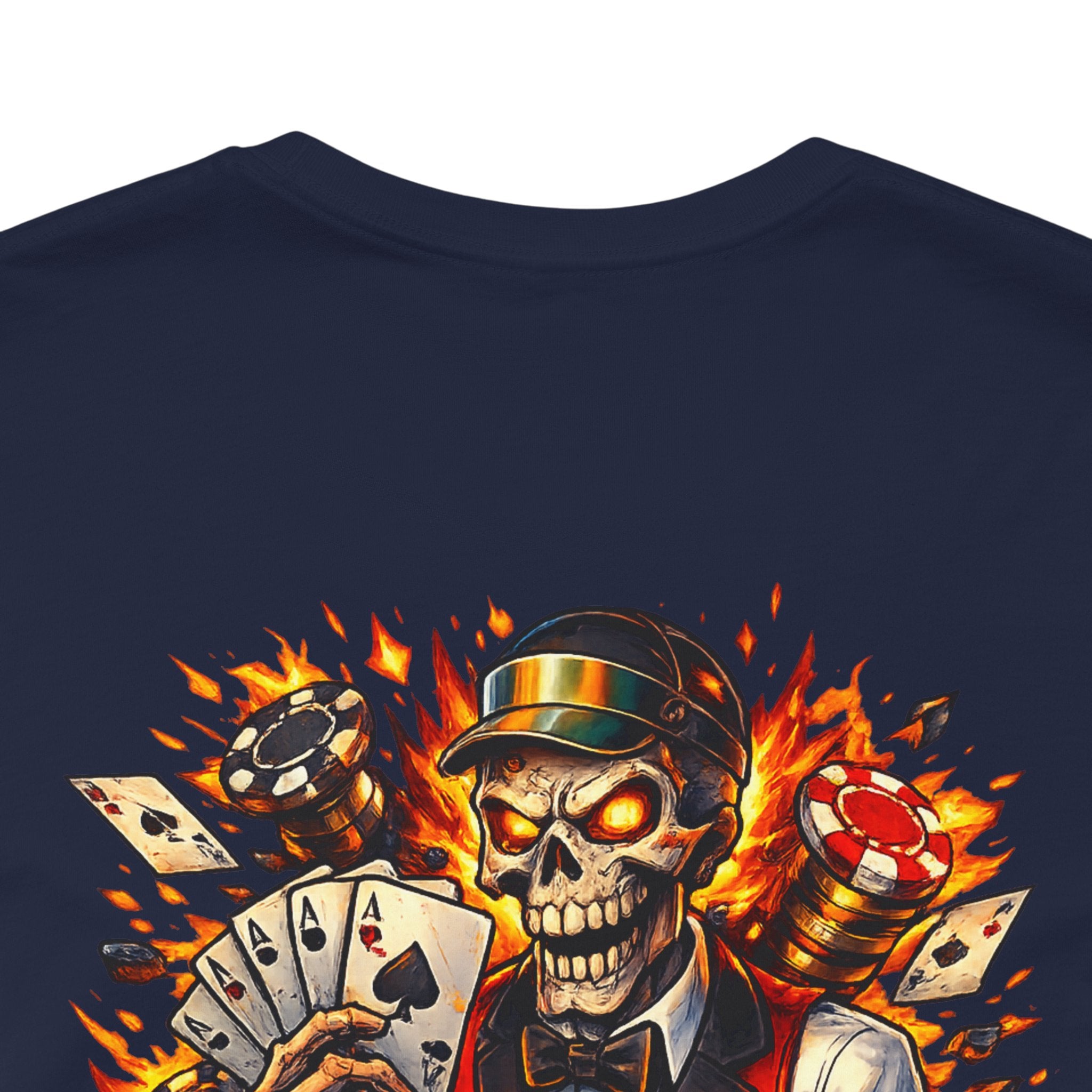 Poker Skull Tee — "The House Is Afraid" Graphic Playing Cards Shirt
