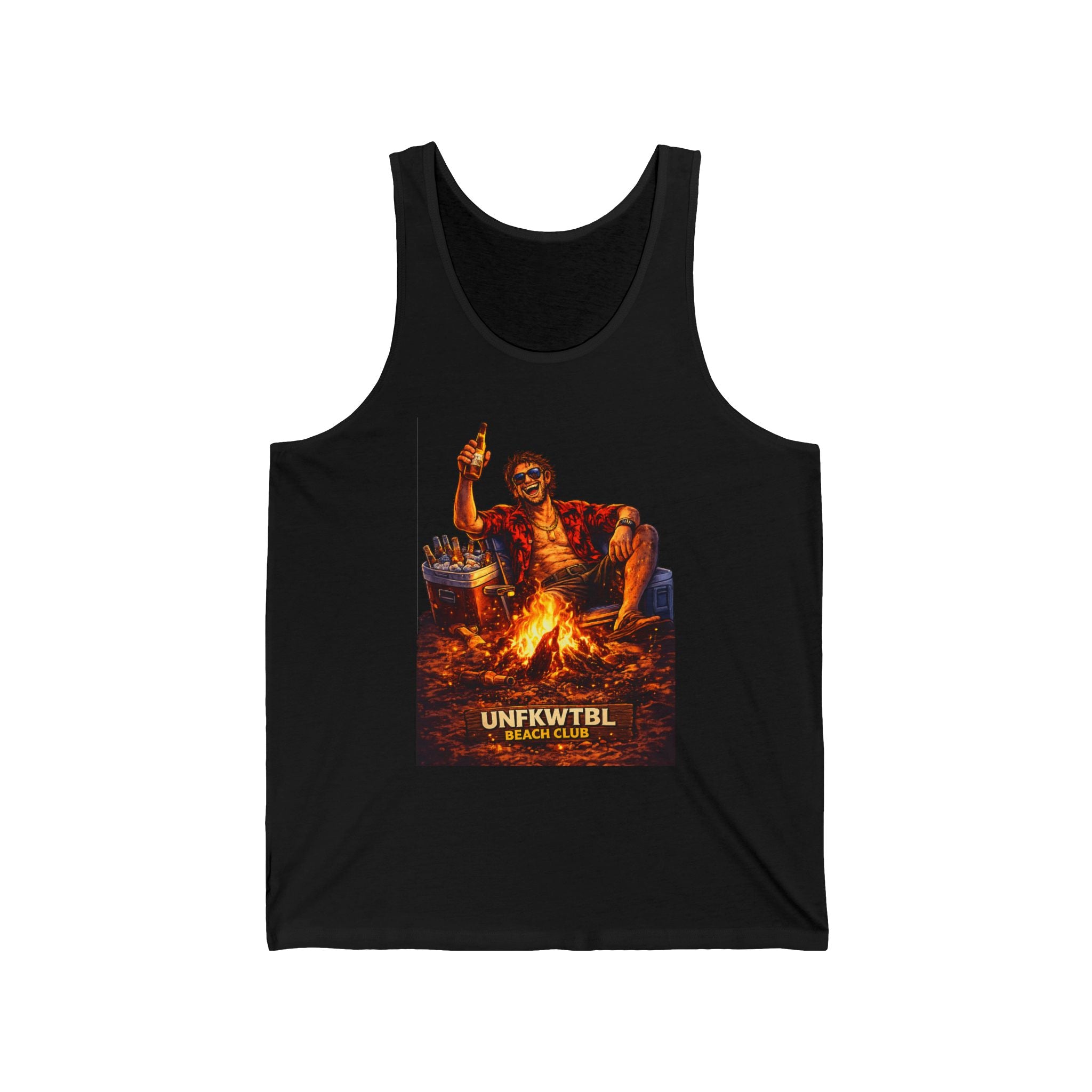 Campfire Vibes Tank Top — "UNFKWTBL" Retro Campfire Graphic