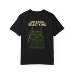 Unisex garment-dyed black t-shirt with Beast King graphic and text design