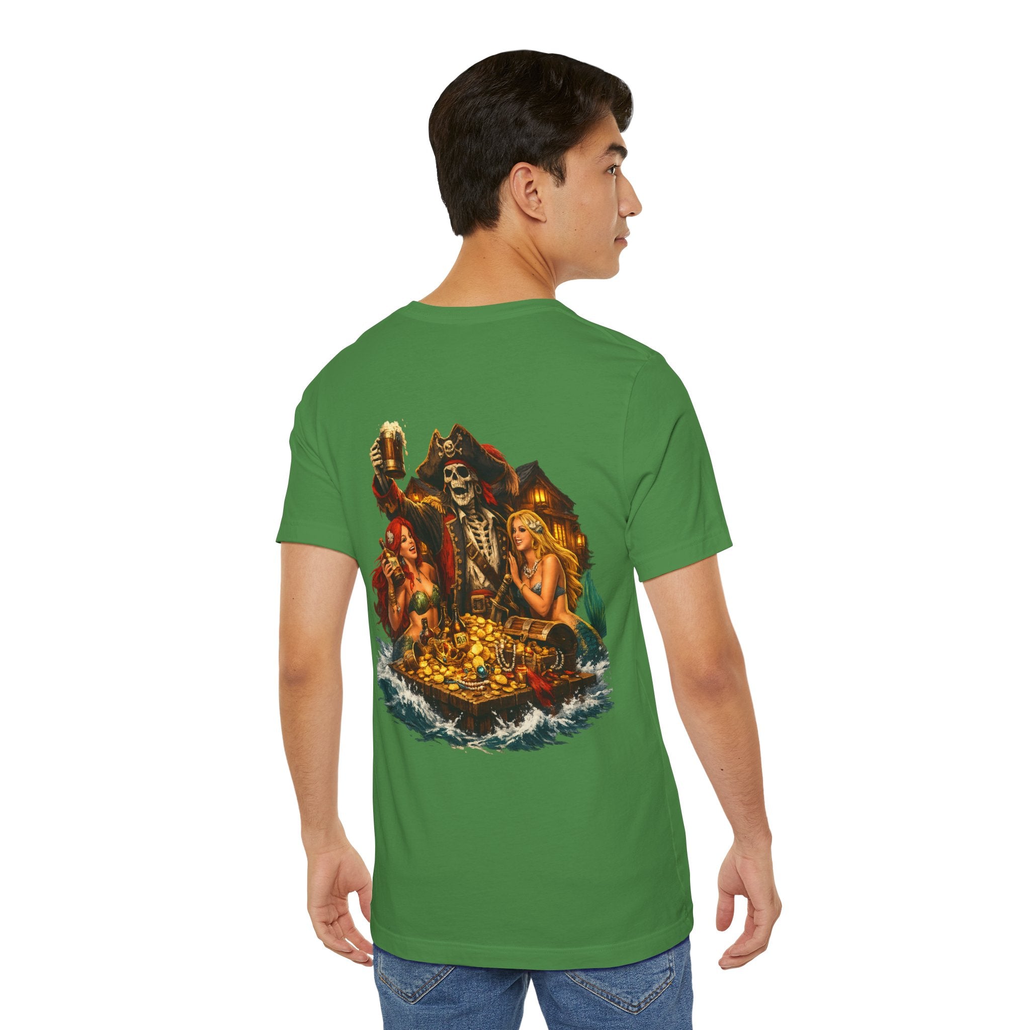Pirate Skull Treasure Tee — Skeleton Captain, Mermaids & Gold Chest Graphic T-Shirt