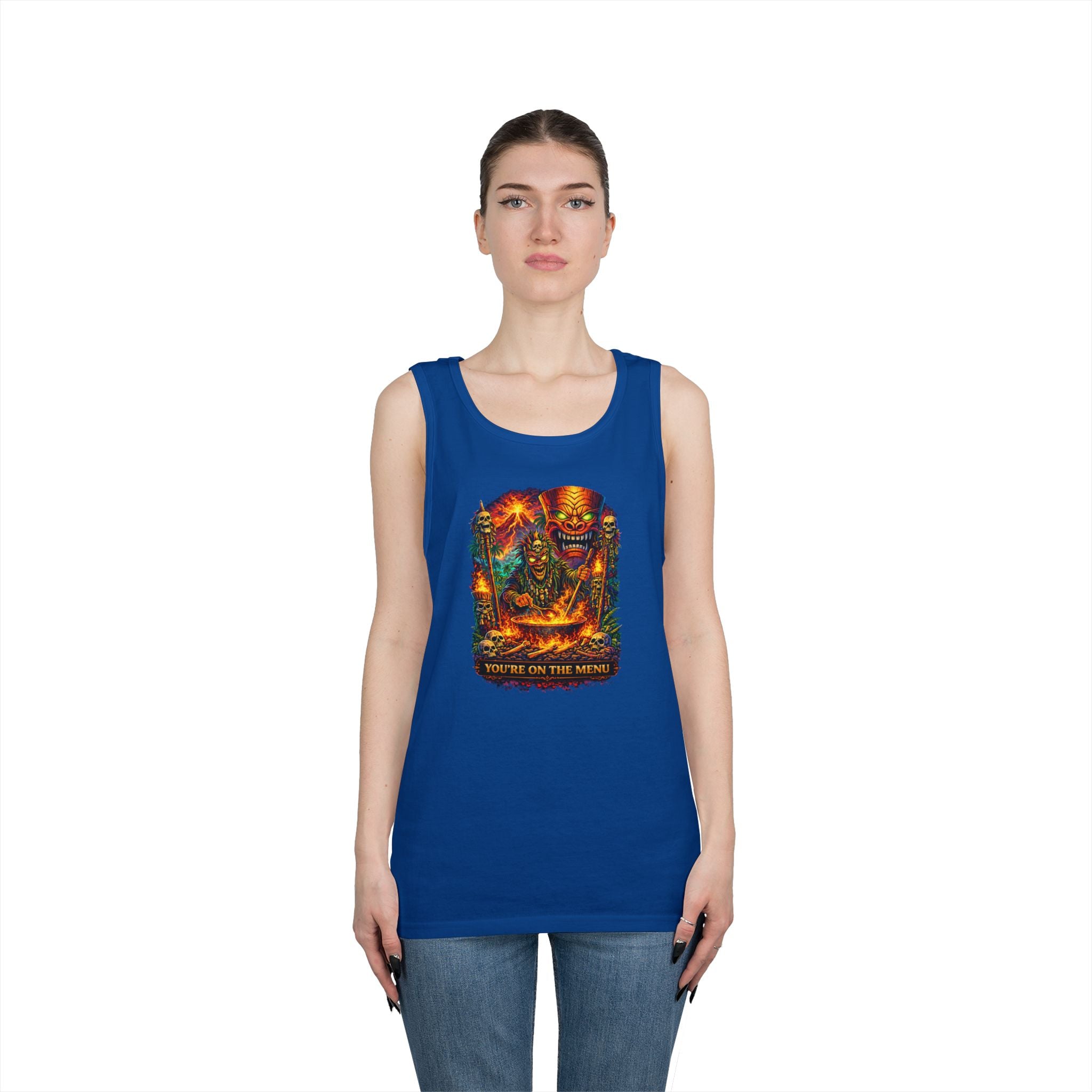 Horror Grilling Tank Top — Fiery Demon BBQ "You're On The Menu"