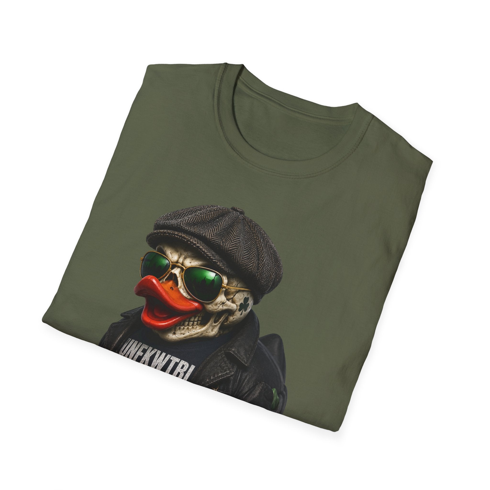 Skull Duck Graphic T-Shirt — Retro Biker Hat & Aviator Sunglasses Design