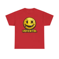 Graphic Tee — Distressed Yellow Smiley Face "UNFKWTBL" Streetwear T-Shirt