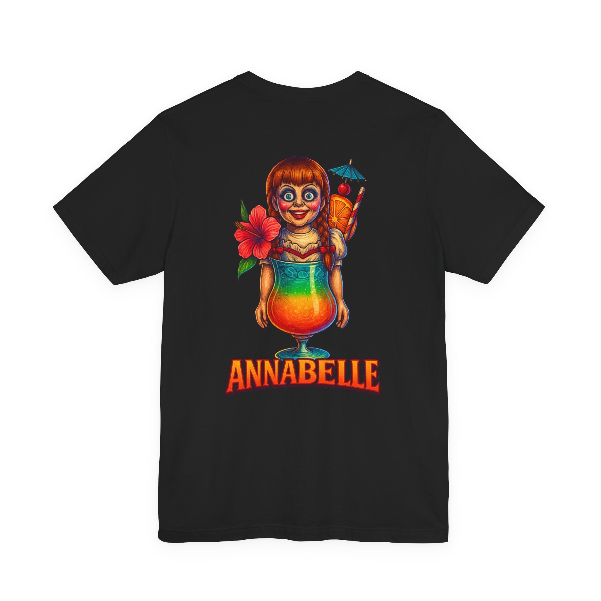 Annabelle Tropical Doll Graphic Tee - Retro Cocktail Girl T-Shirt