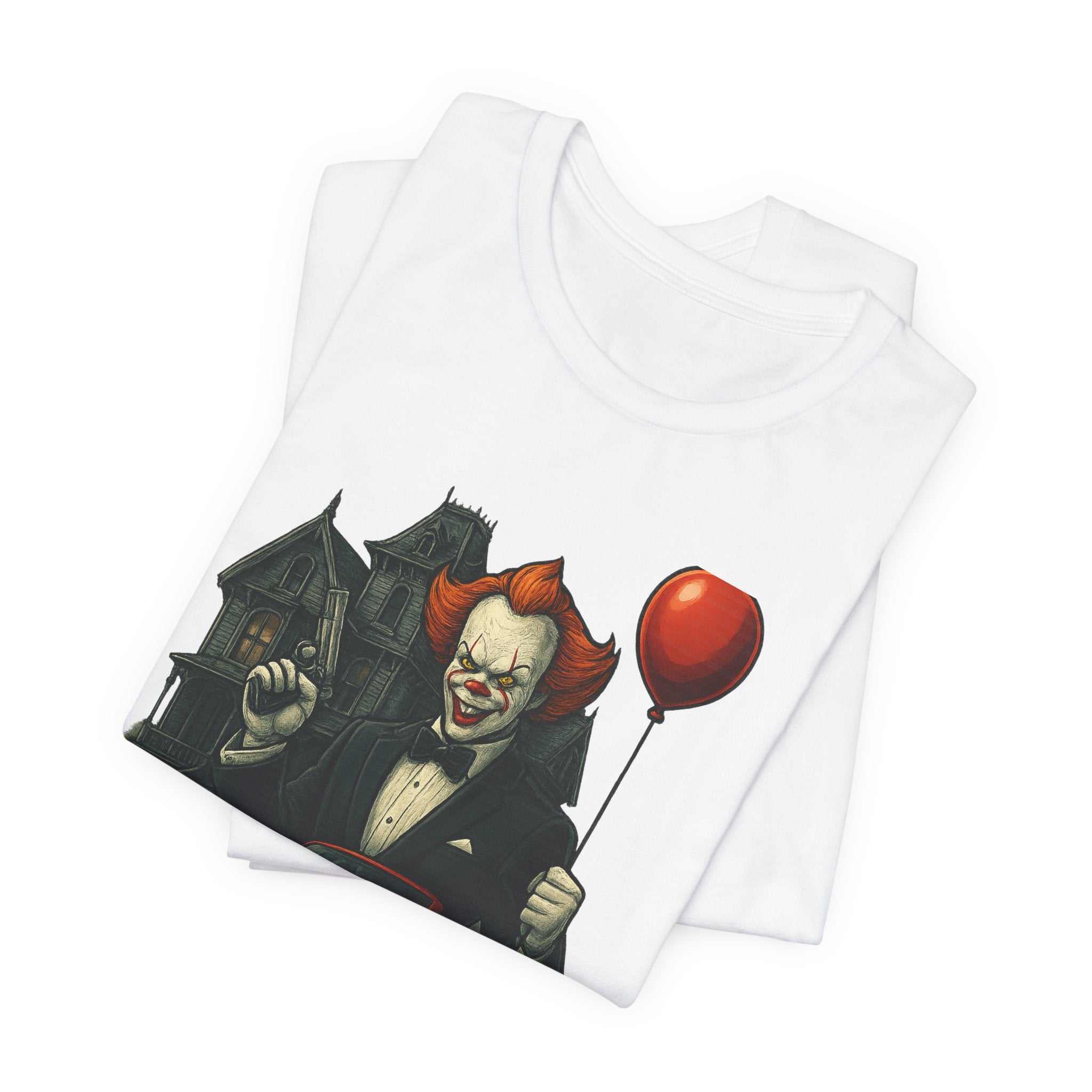 Clown Spy Thriller Tee — "Bond 007" Horror Car Balloon Graphic T-Shirt