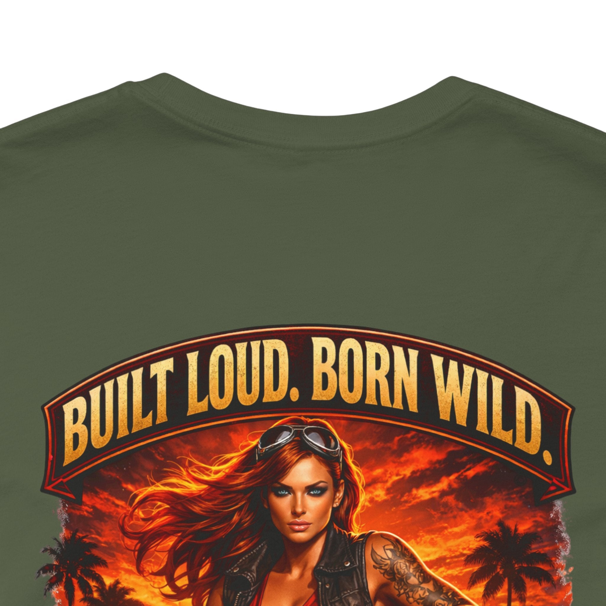 Biker Tee — "Built Loud. Born Wild." Motorcycle Girl Graphic T-Shirt