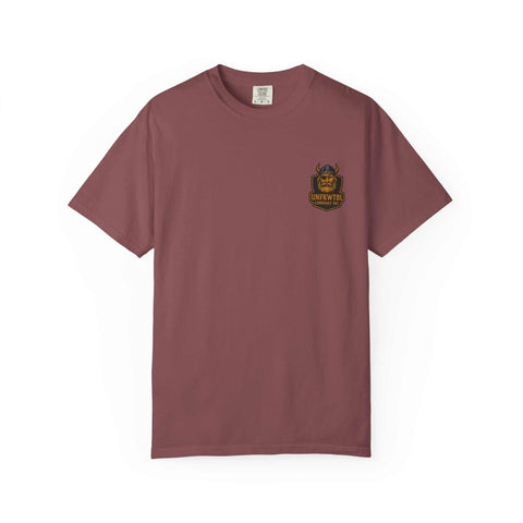 Unisex garment-dyed t-shirt in muted brown with Beast King vintage graphic, soft cotton, casual fit, eco-friendly and durable design