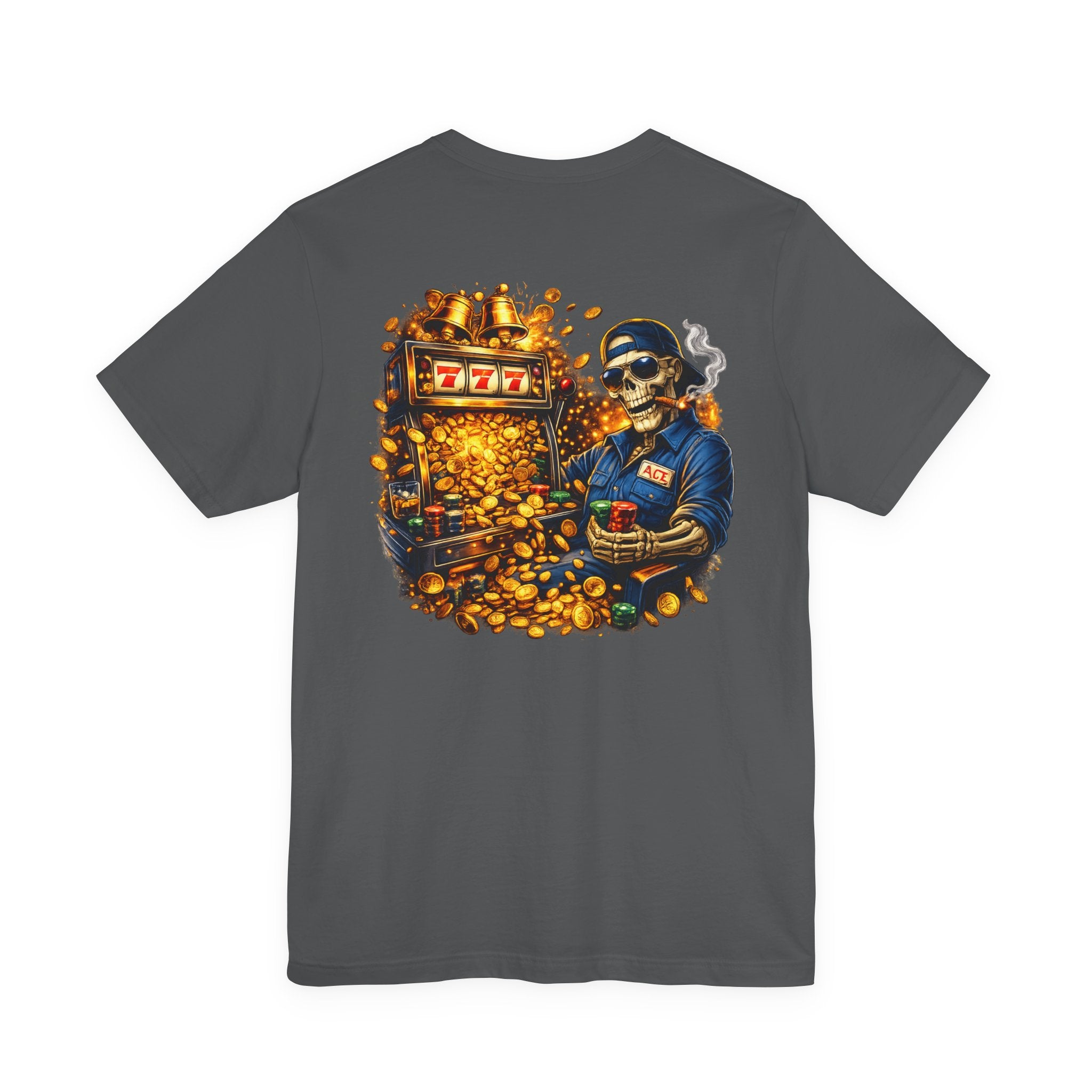 Skeleton Gambler Slot Machine T-Shirt — Retro Casino Poker Tee