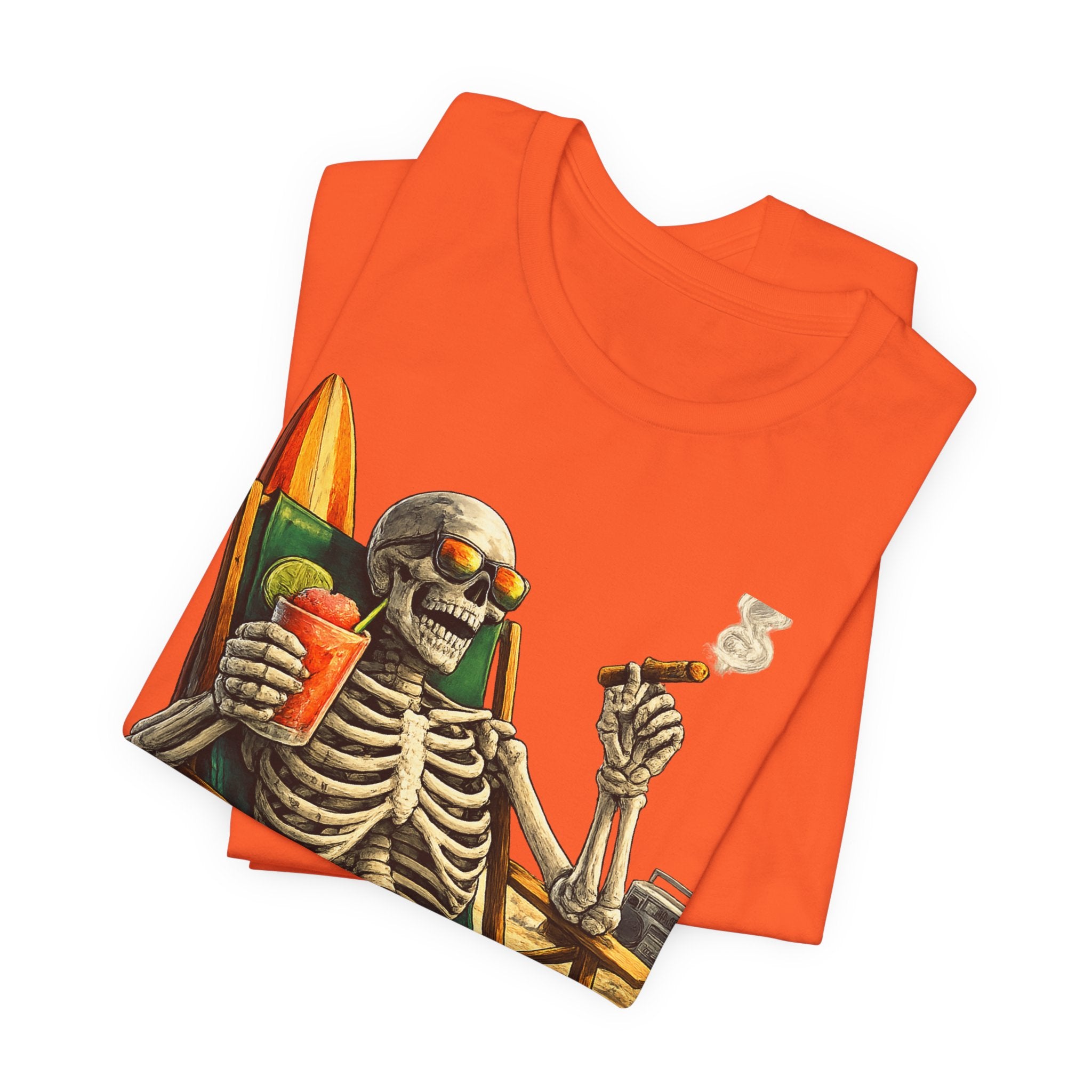 Skeleton Beach Tee — "On Island Time" Tropical Skull Vacation T-Shirt