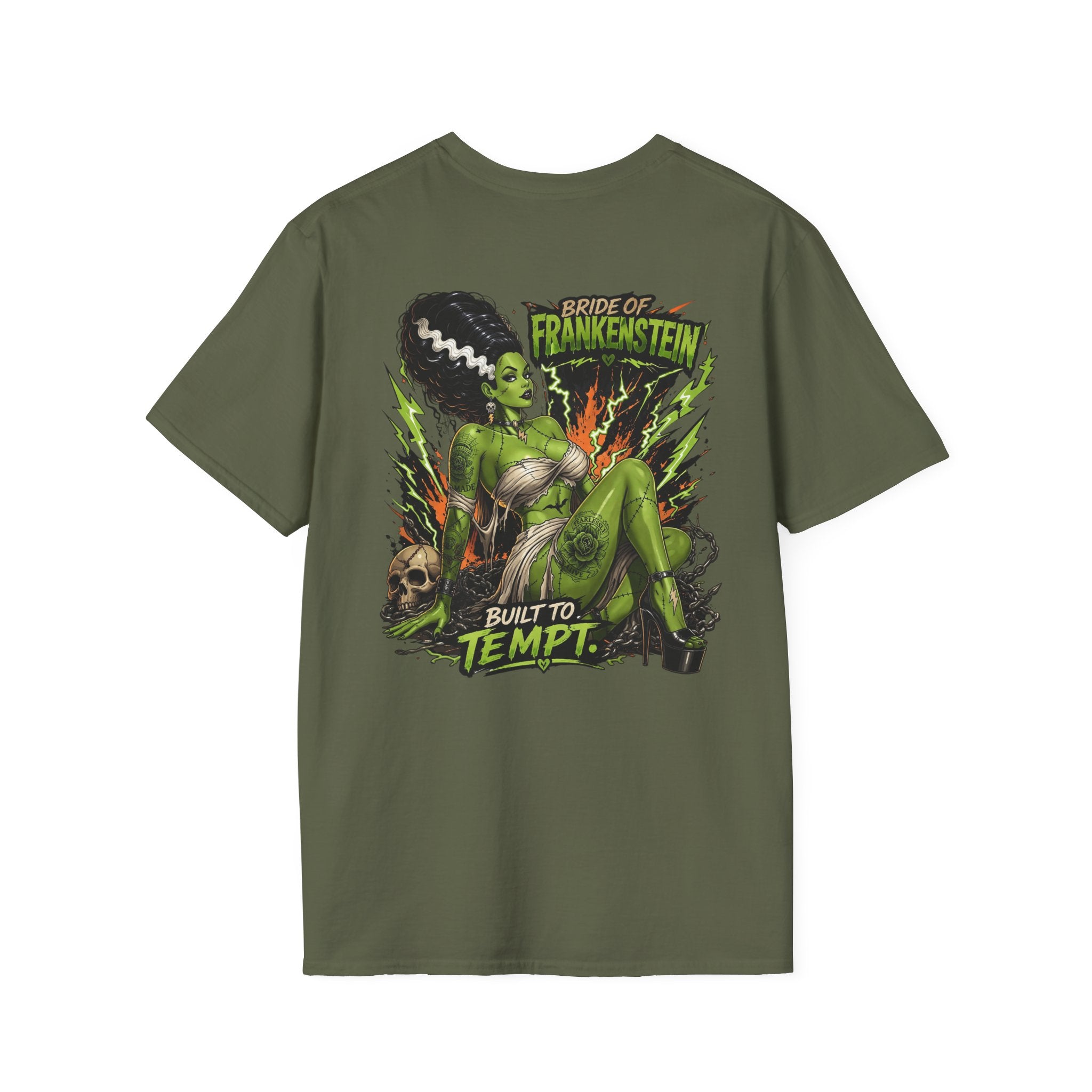 Bride of Frankenstein Graphic Tee — "Built to Tempt" Horror Pinup T-Shirt