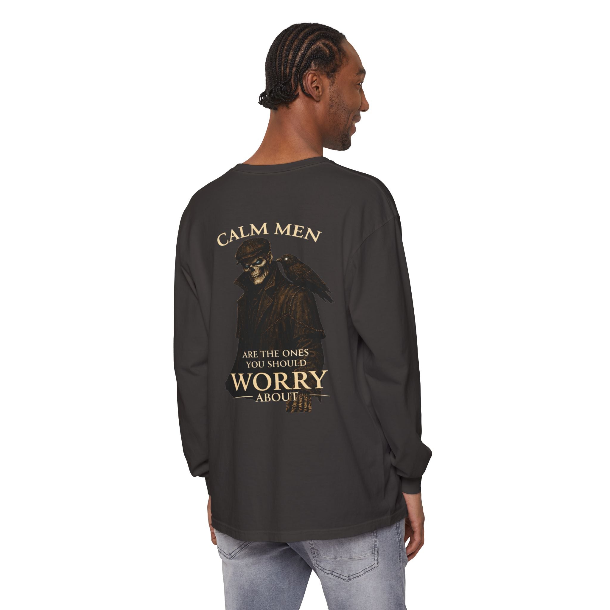 Calm Men Raven Skull Long Sleeve Tee
