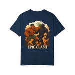 Fantasy Battle Unisex Garment-Dyed T-shirt featuring Clash Cindermaw vs Xarvok design on soft cotton fabric