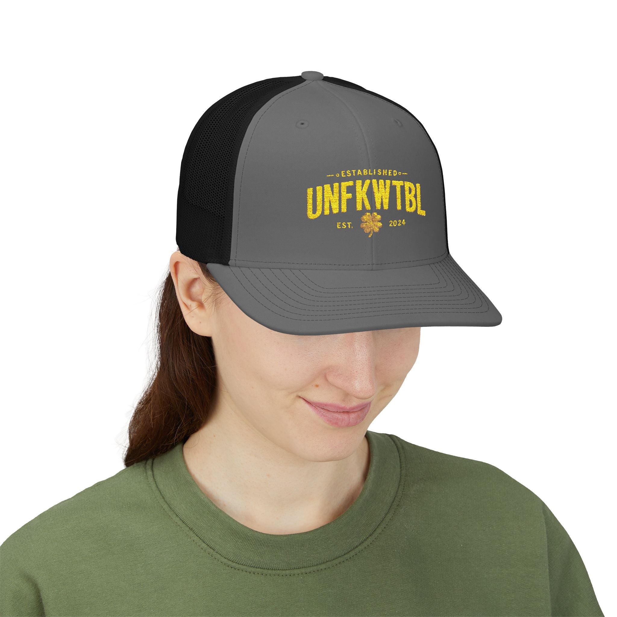Unfkwtbl Trucker Cap – Vintage Yellow Logo Snapback Mesh Hat
