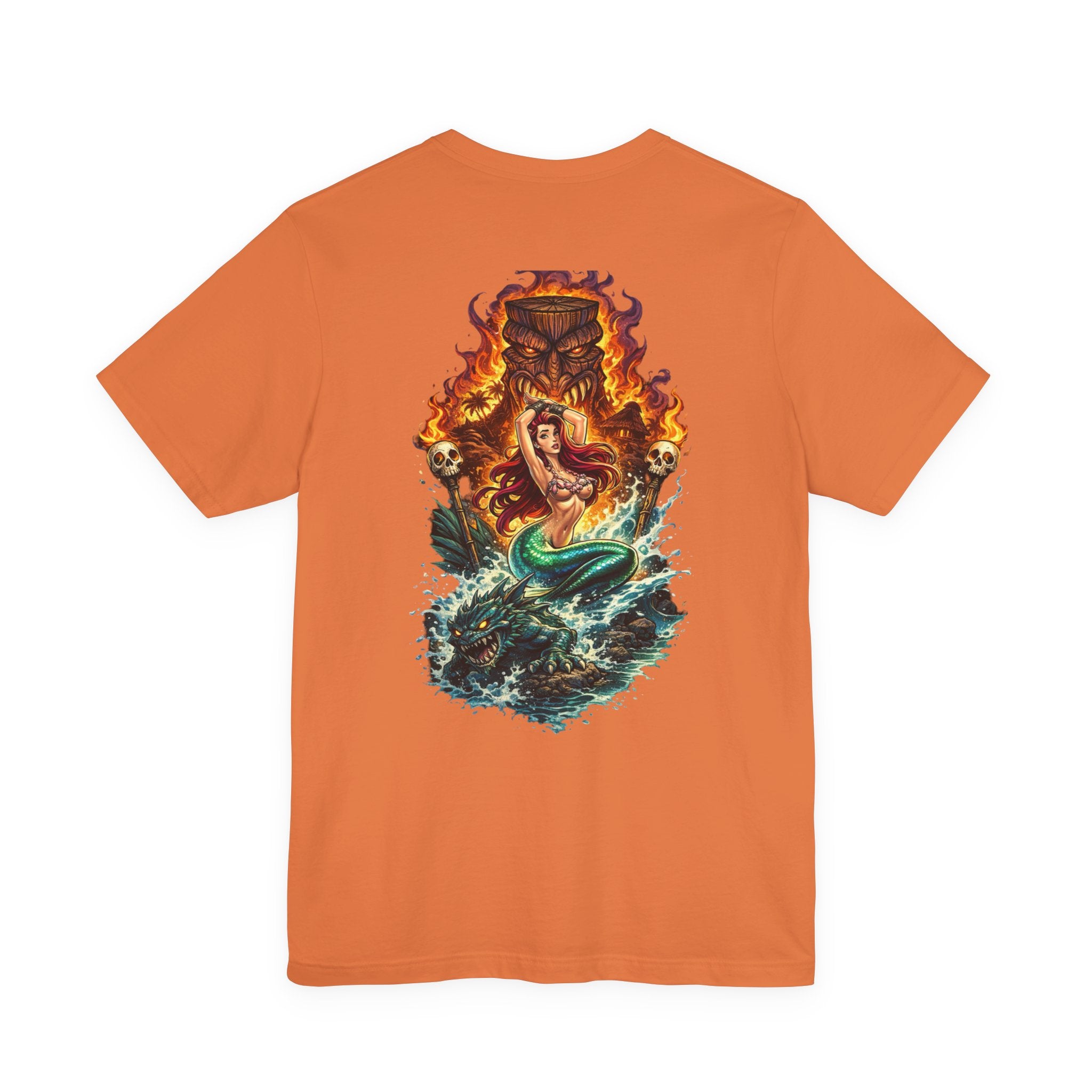 Tiki Mermaid T‑Shirt — Fiery Ocean Tattoo Style Graphic Tee