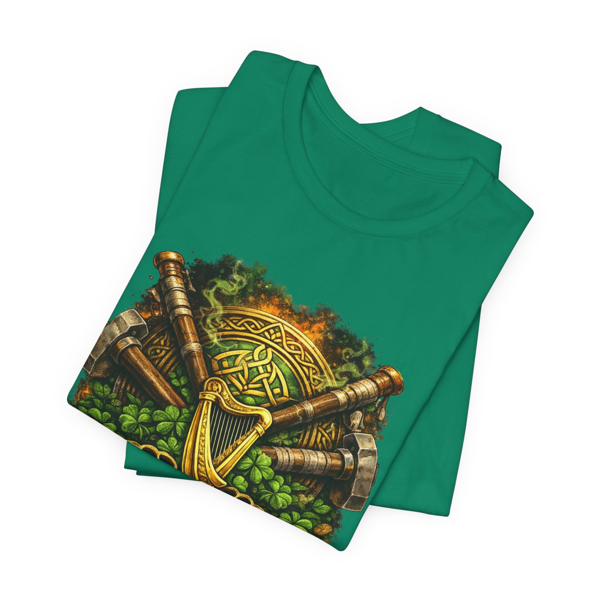Celtic Harp & Axes T-Shirt — Irish Viking Shamrock Design
