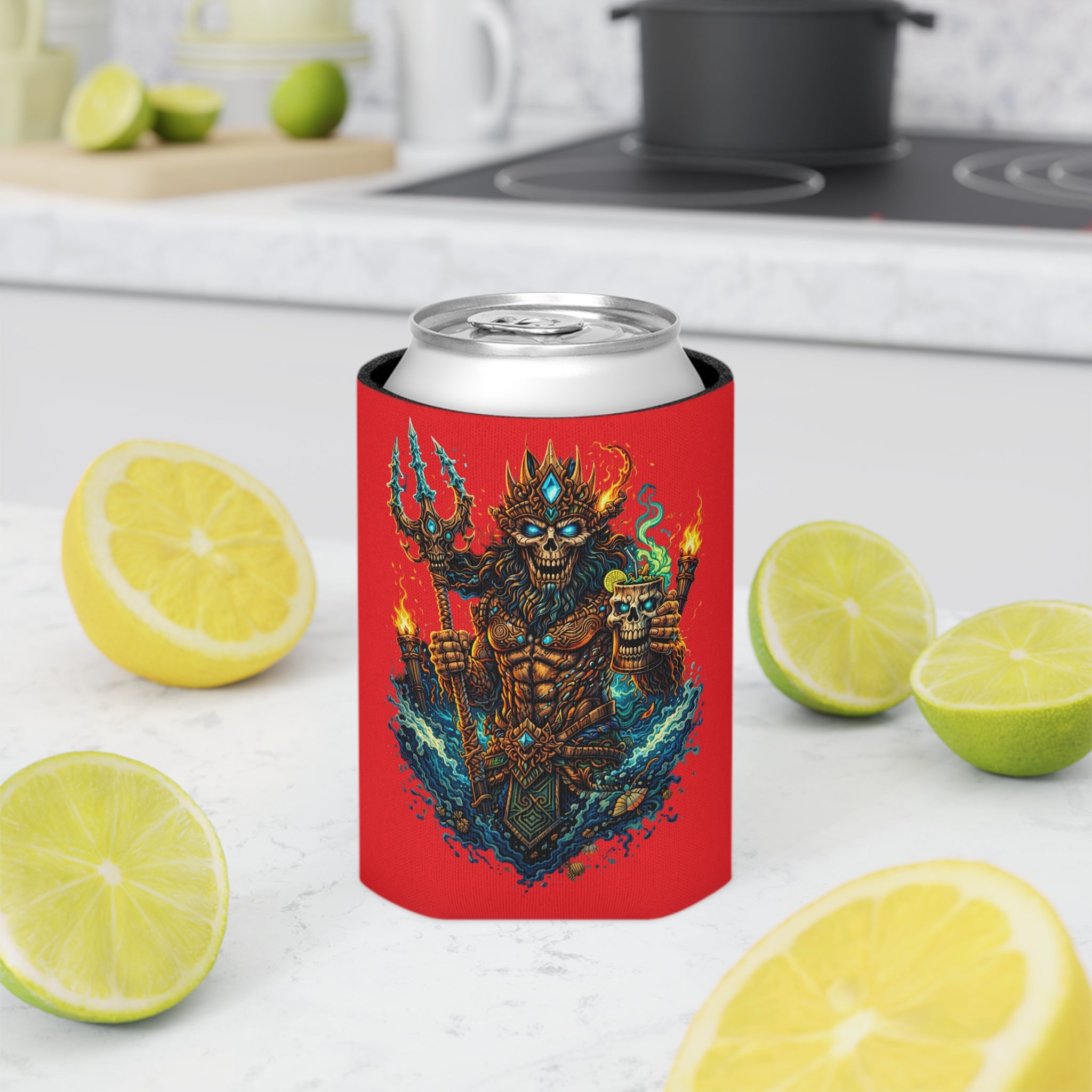Stay Cold Can Cooler — Skull Hand & Trident Island Beer Koozie