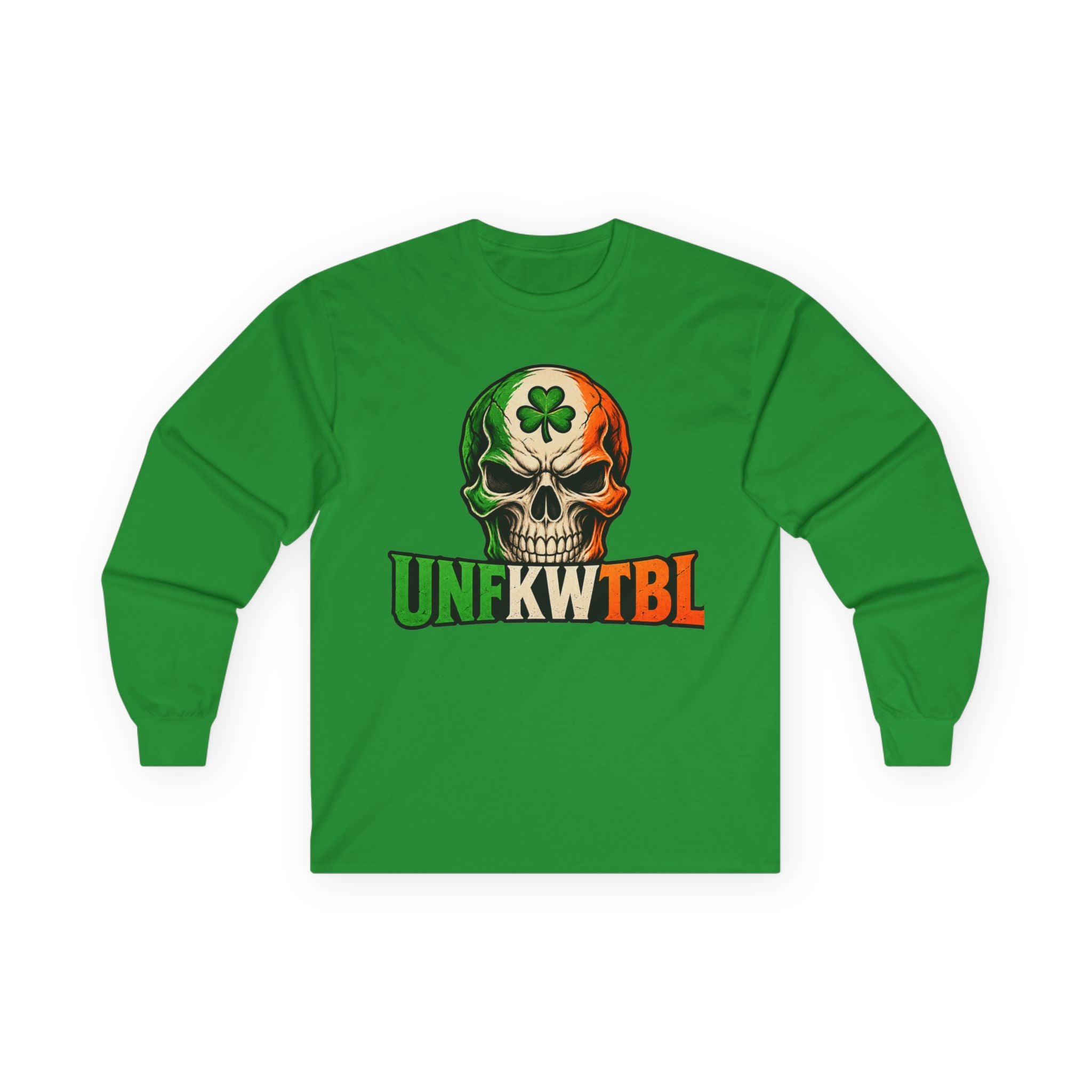 Irish Tricolor Shamrock Skull Long Sleeve Tee