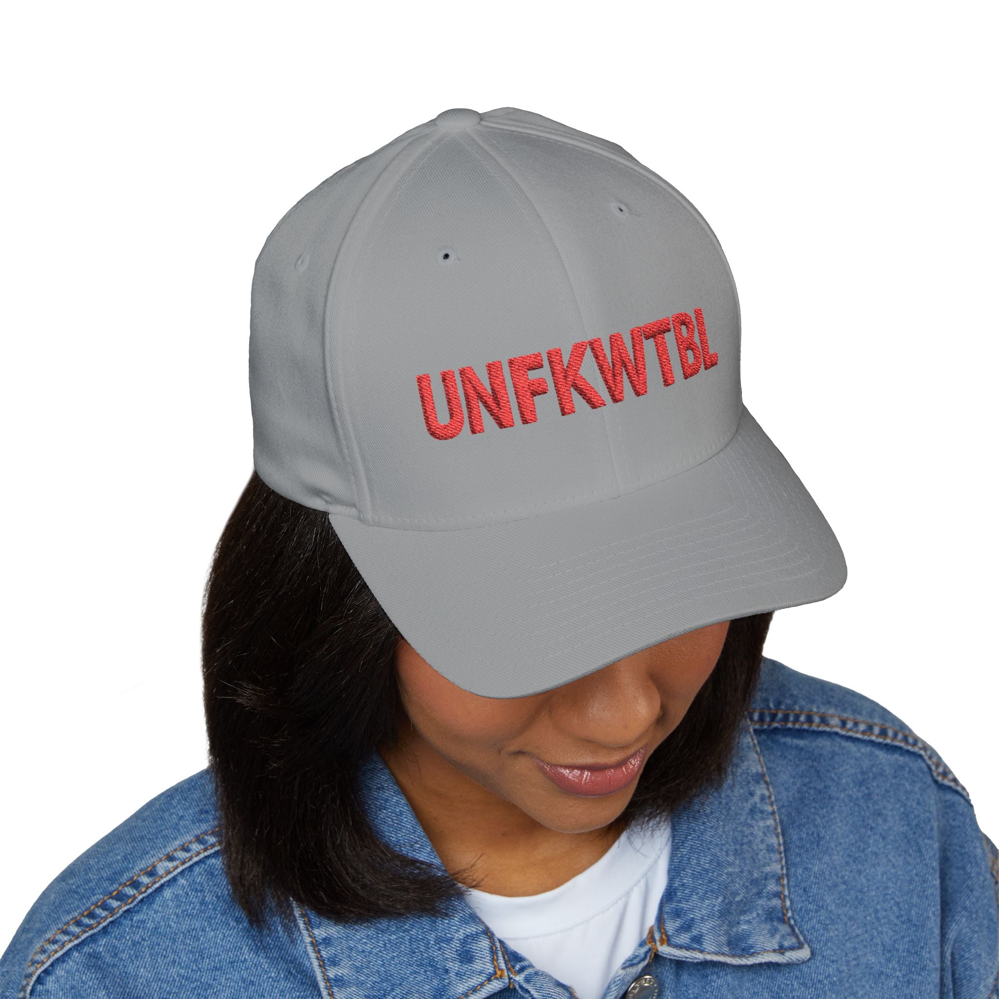 Embroidered UNFKWTBL Cap — Bold Red Lettering Baseball Hat