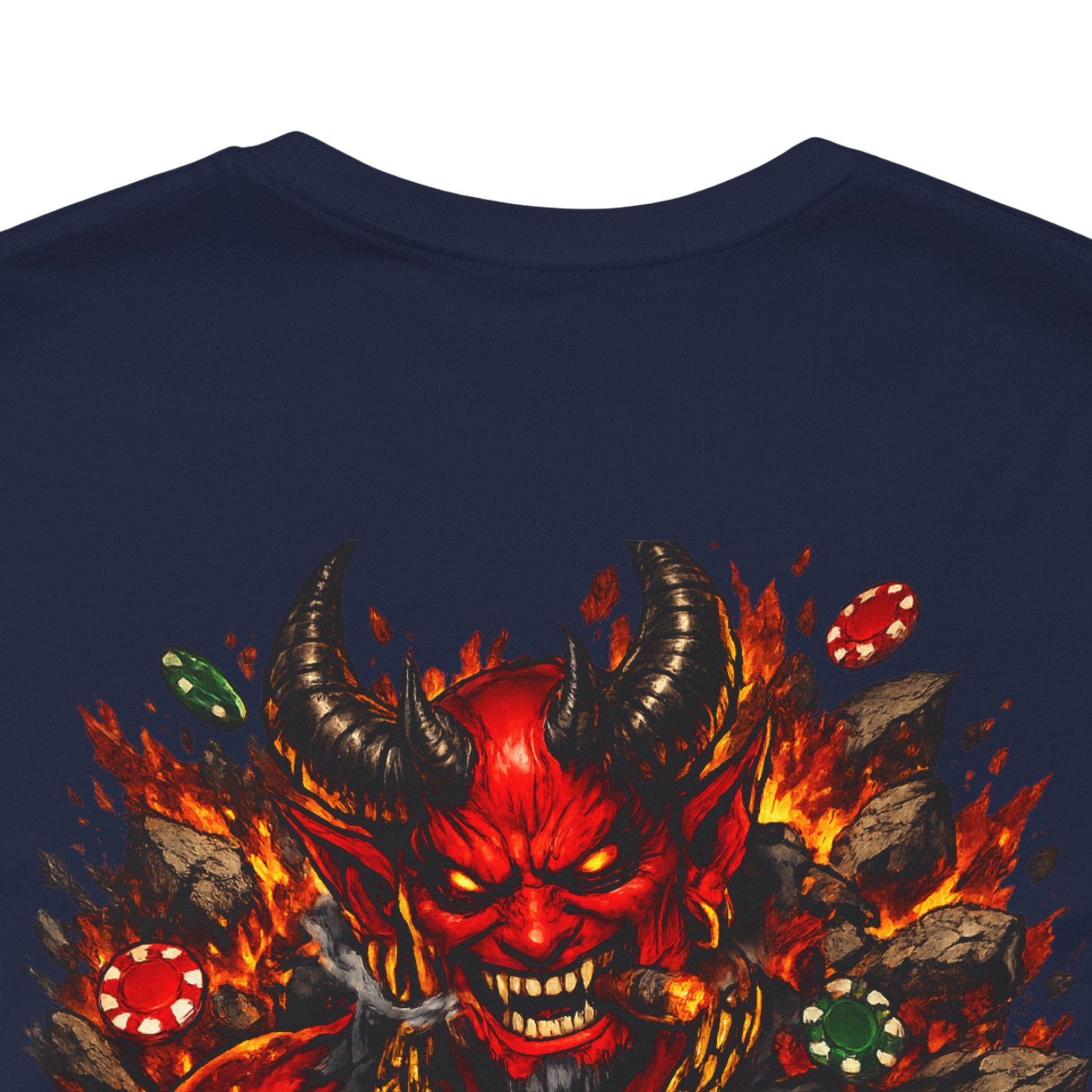 Devil Poker Tee — Fiery Demon Back Graphic T-Shirt
