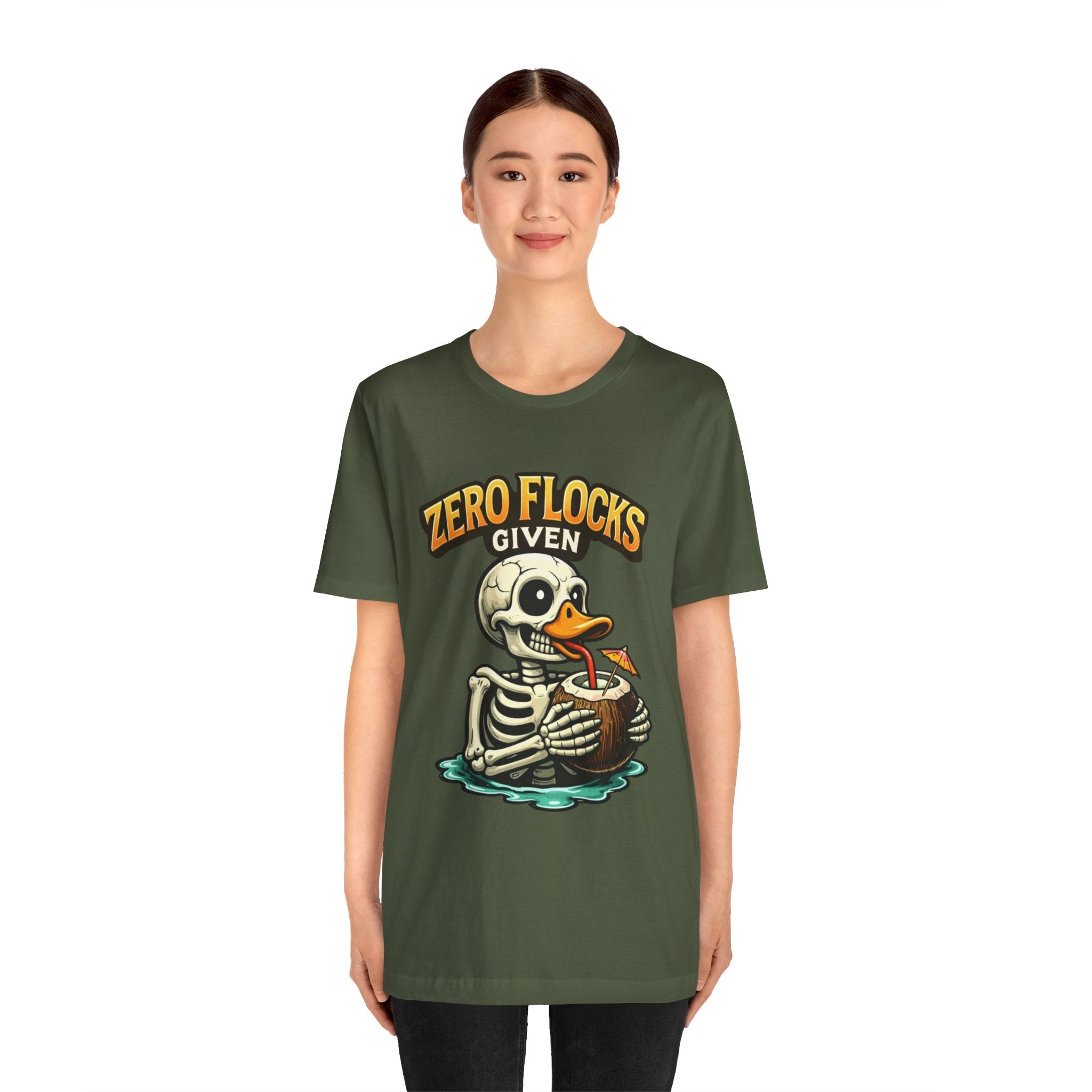 T‑Shirt — "Zero Flocks Given" Skeleton Duck Graphic Tee
